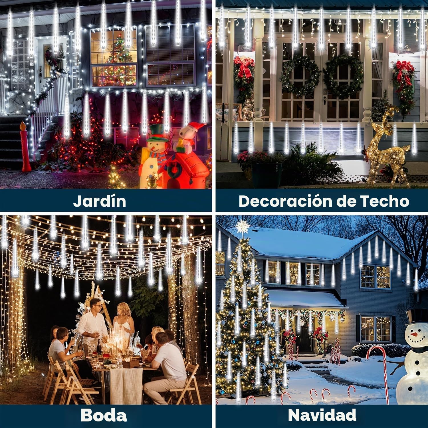 Kwaiffeo Luces de Navidad Lluvia para Exteriores, 30 Tubos de Luce de Hadas de Lluvia de Meteoritos, Luces de Impermeables para Halloween Ventana de Boda Decoración del día de Reyes Magos, Blanco