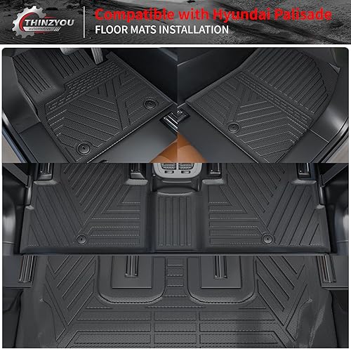 Miniatura 2 de Alfombrillas compatibles con Hyundai Palisade 2020-2024, forro de carga, protector de asiento trasero de elastómero termoplástico, accesorios de 7 y