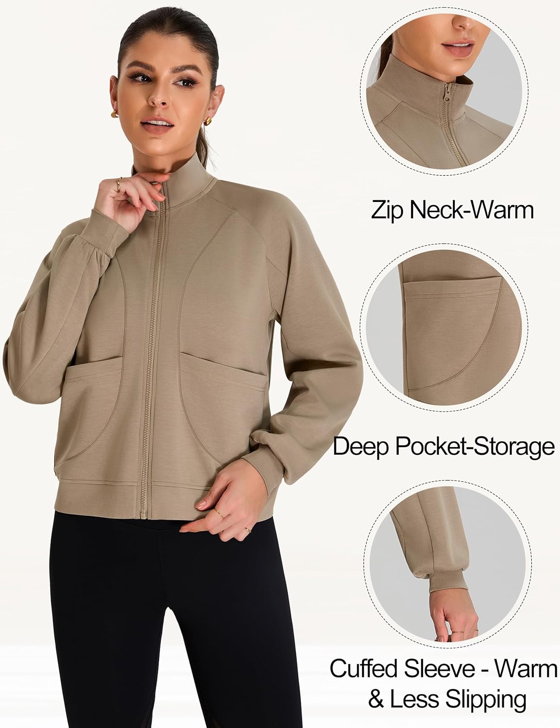 BMJL Womens Sweatshirt Zip Up Hoodie Active Long Sleeve Workout Tops Funnel Neck Athleisure Clothes Fall Jackets Outfits - Image 2