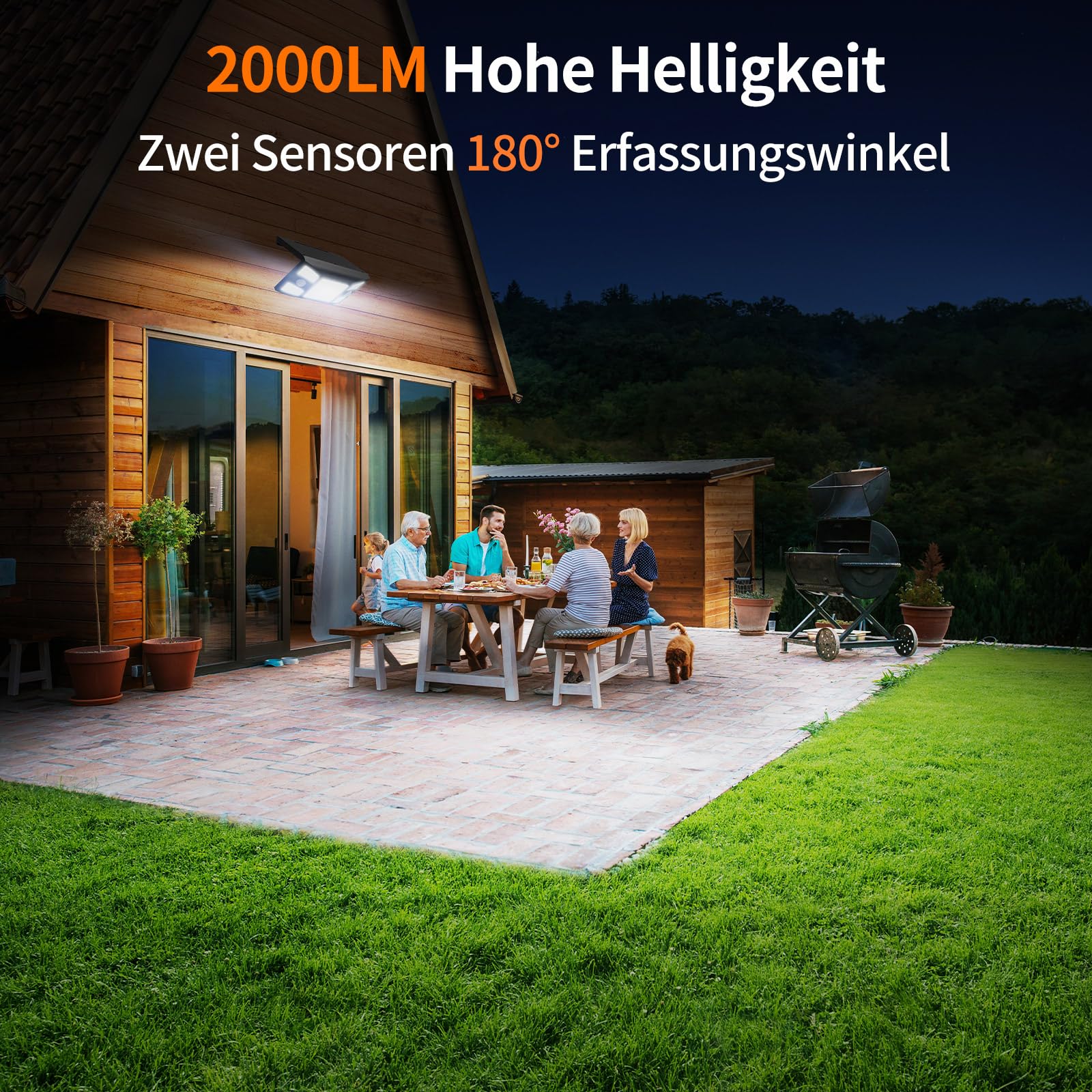 INTELAMP Solarlampen für Außen mit Bewegungsmelder, 8000mAh 2000LM Superhelle Solarlampe Außen Zwei Bewegungsmelder,180°3 Modi Solar Wandleuchte IP65 Wasserdichte für Garten Garage Wand Pathway