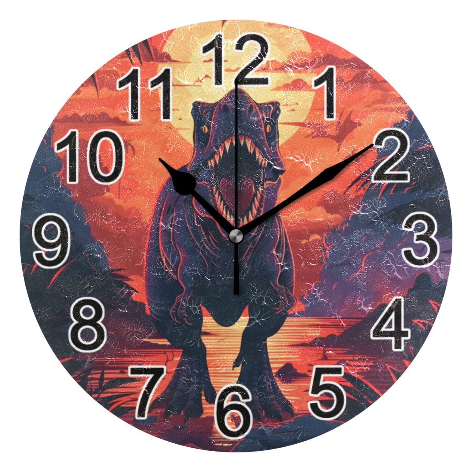 Horloge murale dinosaure silencieuse grand affichage lisible sans bruit