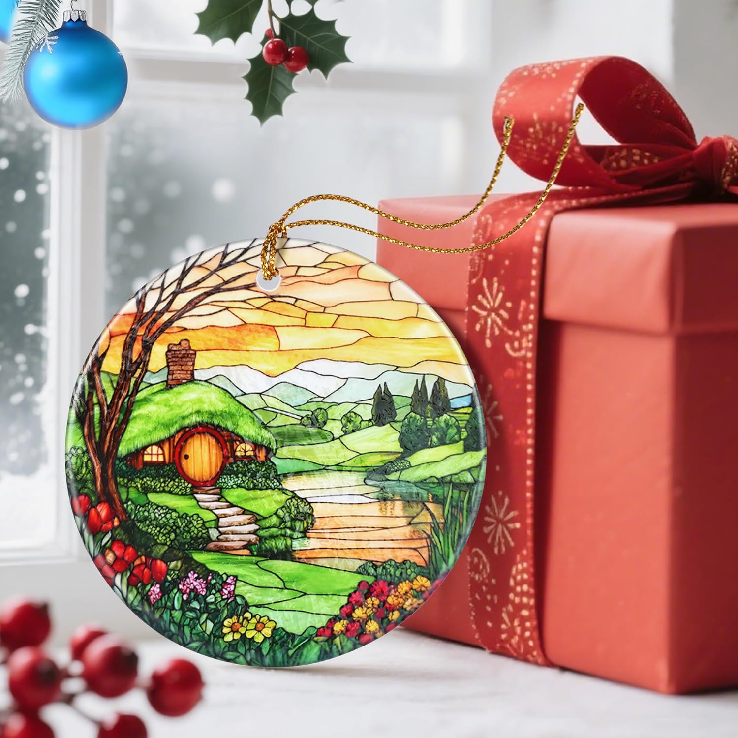 Christmas Ornaments, Dodosky 2.8in Ceramic The Shire Ornament, Xmas Decor, Christmas Tree Ornaments, Xmas Decorations for Tree, Holiday Ornament, Hobbit House Decor, Gifts for Women, Nature Lovers - Image 6