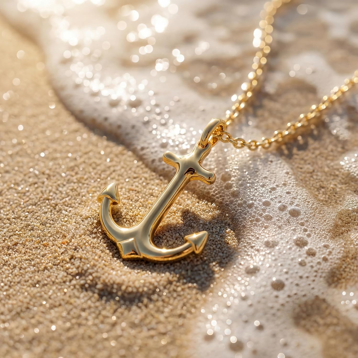 MEVECCO Gold Dainty Anchor Pendant Necklace,14K Gold Plated Cute Horizontal Hammered Necklace for Women - Image 5