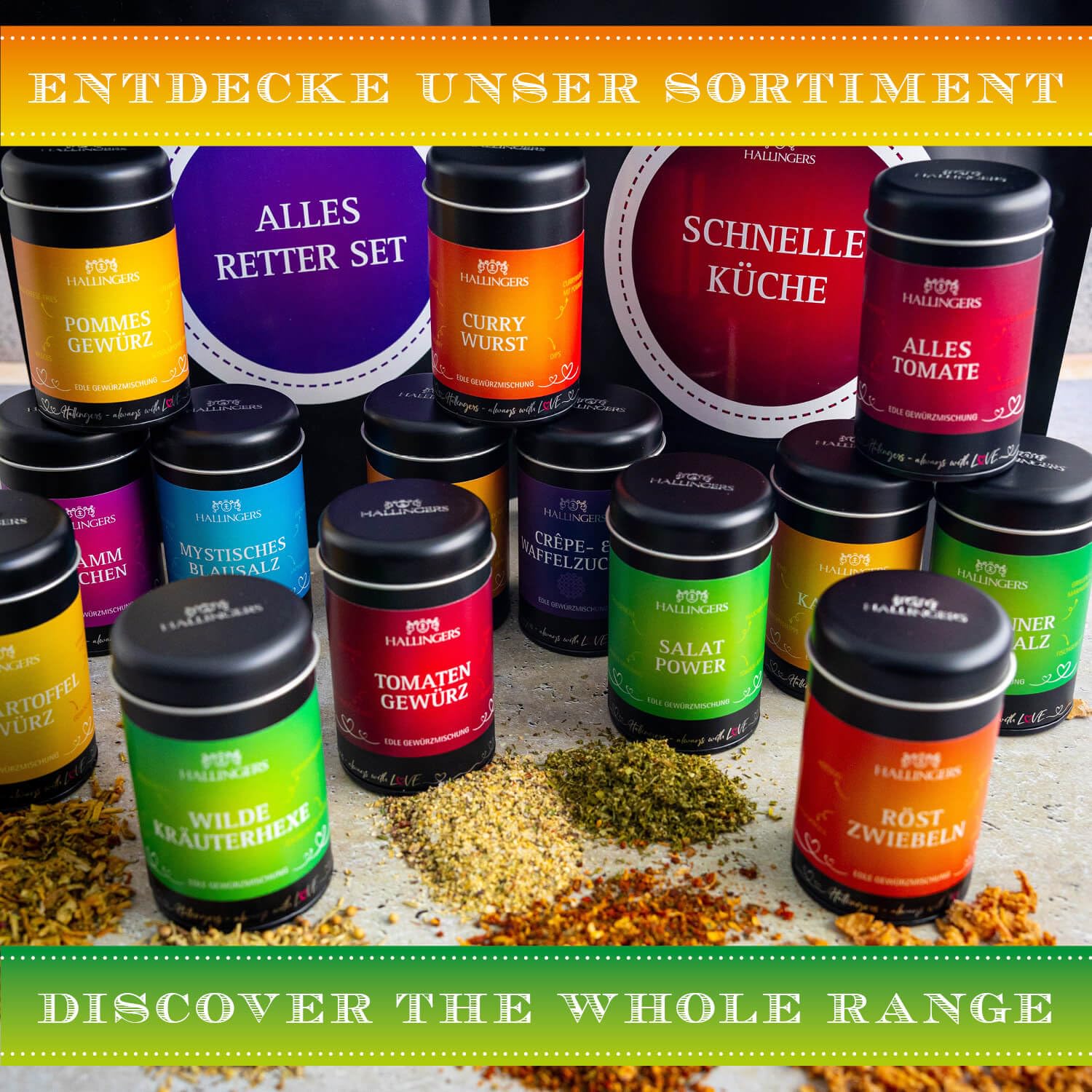 Hallingers Genuss Manufaktur Gewürz Geschenk-Set - Selektion unserer Besteller als Probierset in edlen Aromadosen & Tragetasche "Mediterane Küche", Geschenkidee für Frauen Männer