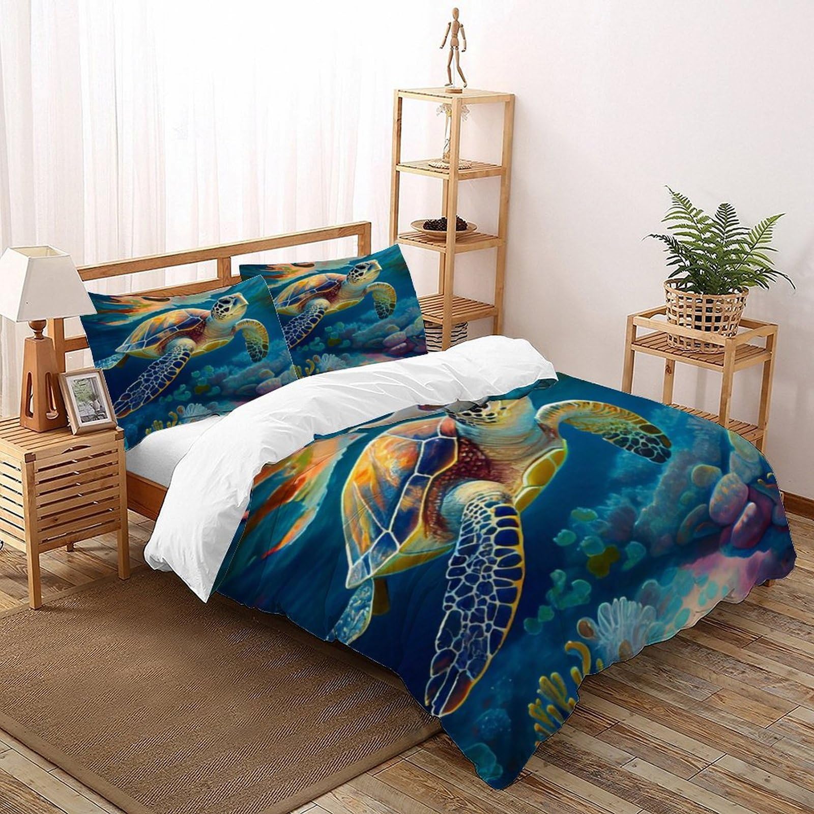 Housse de couette 200x200 tortue corail en tissu microfibre thermorégulateur et doux