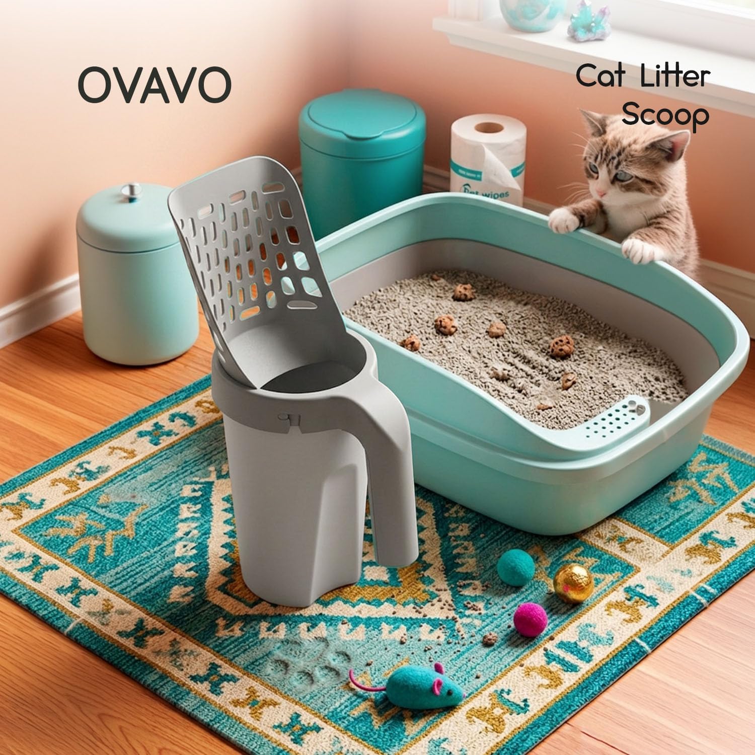 Cat Litter Scooper with Holder - Large Capacity Mess-Free Litter Shovel for Large & Multi-Cat Homes Spill-Proof Waste Collection Design for Easy Hygienic Litter Box Cleaning - Portable Integrated