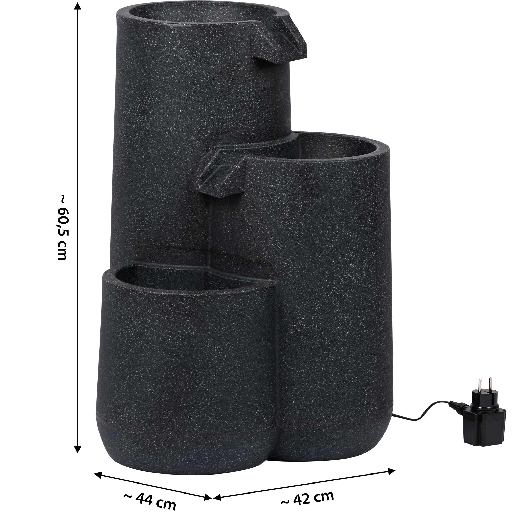 dobar® Gartenbrunnen Brahma mit LED-Beleuchtung - Springbrunnen 3-stufig aus recyceltem PE - Kaskade für die Garten-Dekoration - 44 x 42 x 60,5 cm - Anthrazit