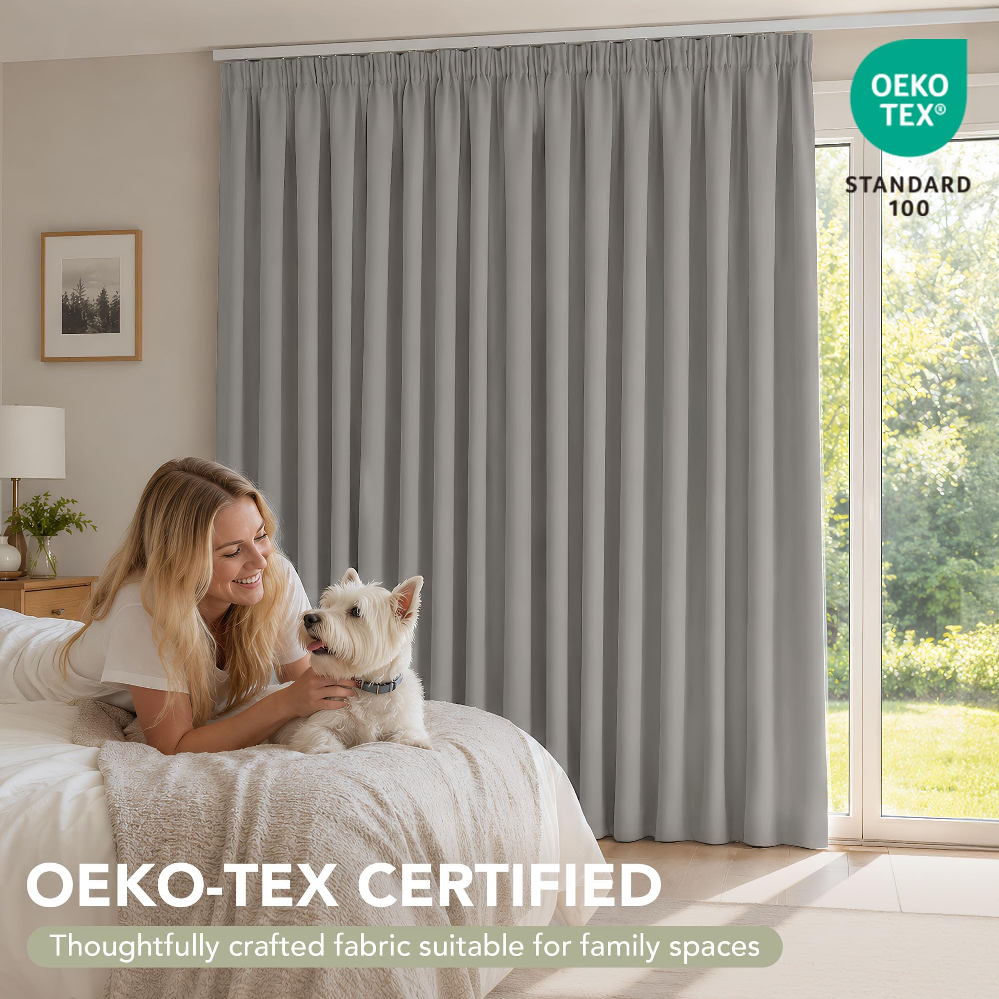 Deconovo Cortinas Salón y Dormitorio Opacas 300x245 cm, 2 Paneles, Cortinas Térmicas Aislantes Frío y Calor con Cinta Fruncidora, Oeko-Tex, Gris Topo Claro