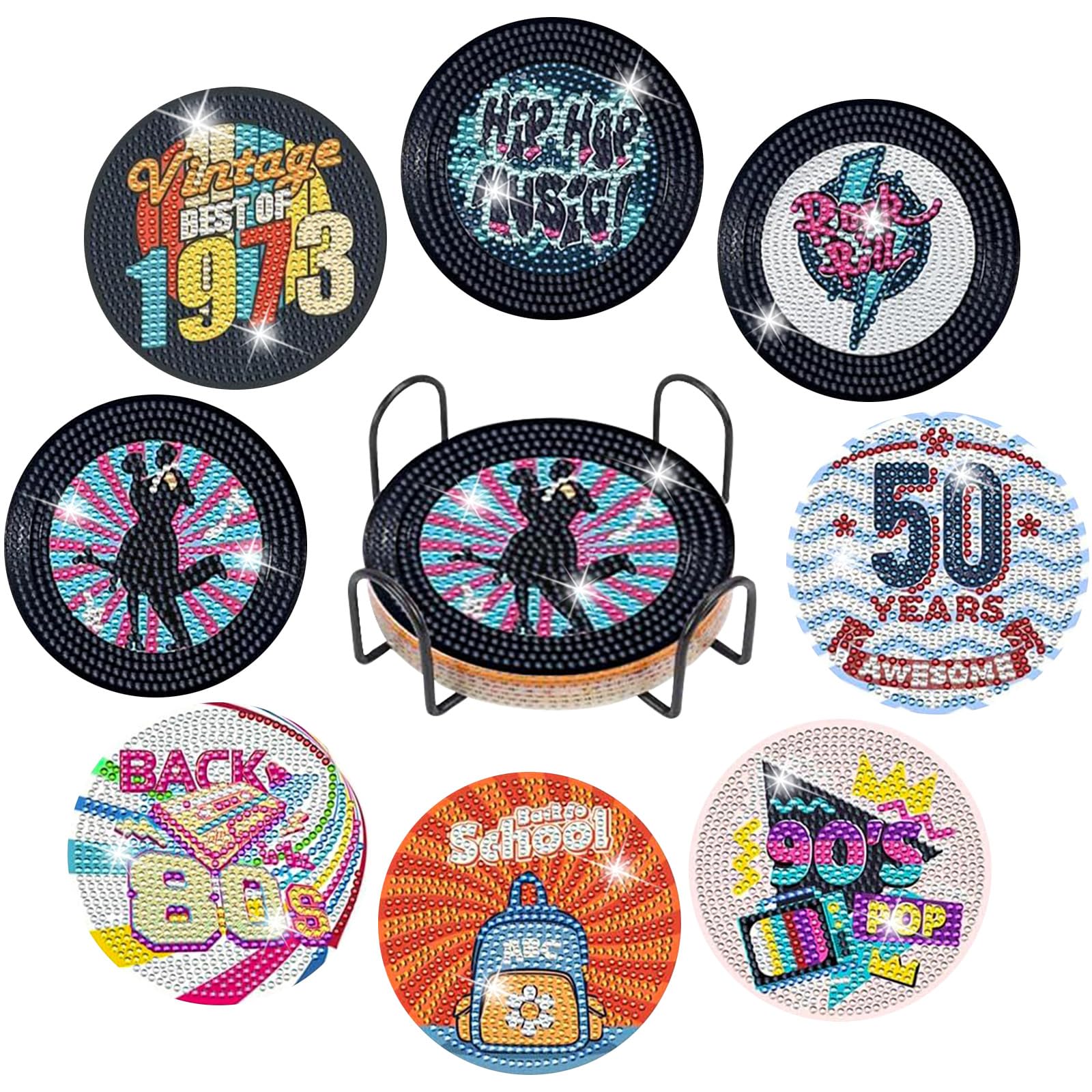 Ruikdly Pack of 8 Diamond Painting Coasters with Holder, Diamond Painting Adults