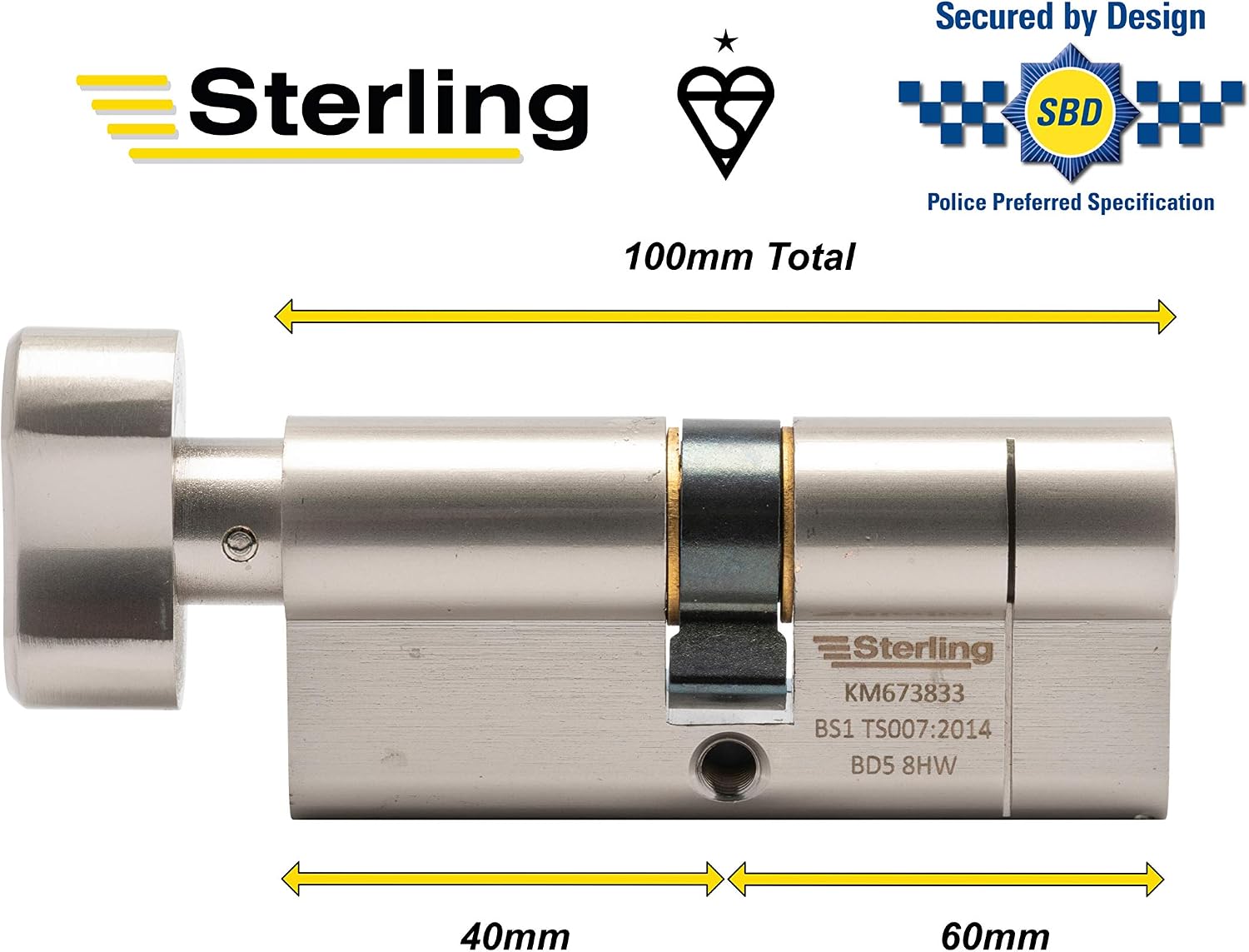 Sterling Int Ext TS007 BS1 1 Star Police Approved Secured by Design Thumbturn Door Cylinder, Satin Nickel - Image 5