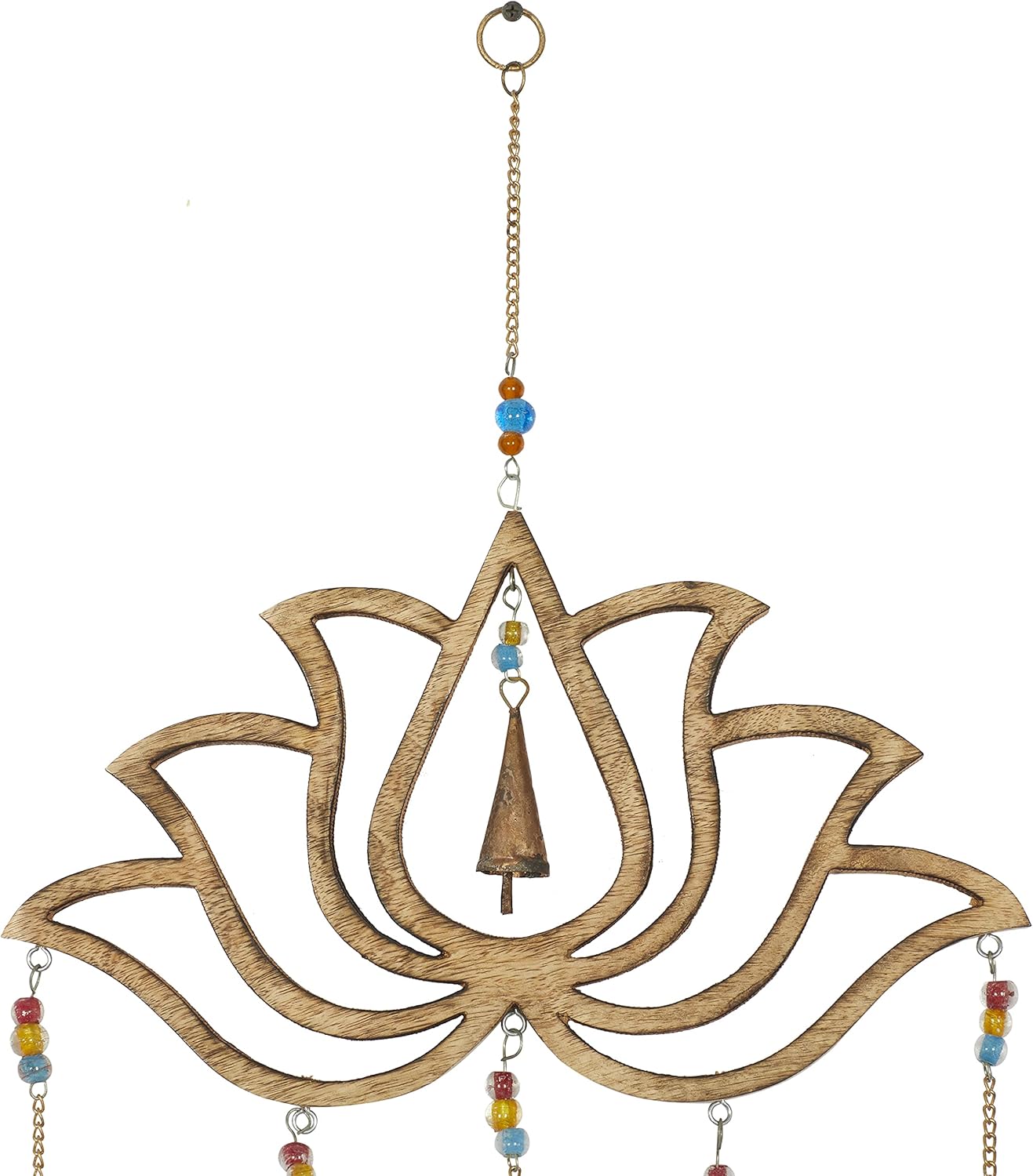 Deco 79 Eclectic Mango Wood Lotus Windchime, 15"L x 30"H, Gold