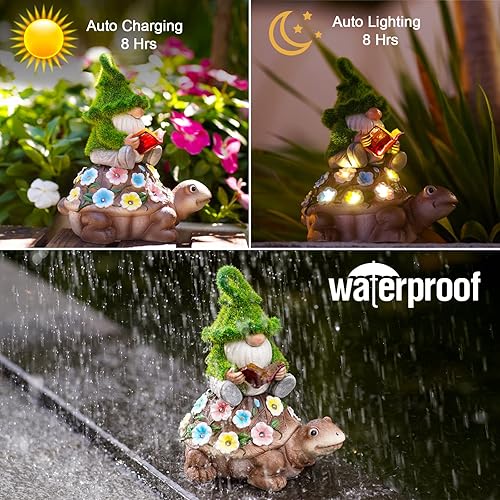 Miniatura 6 de Nacome Paquete de gnomo con flores brillantes y tortuga montando gnomos
