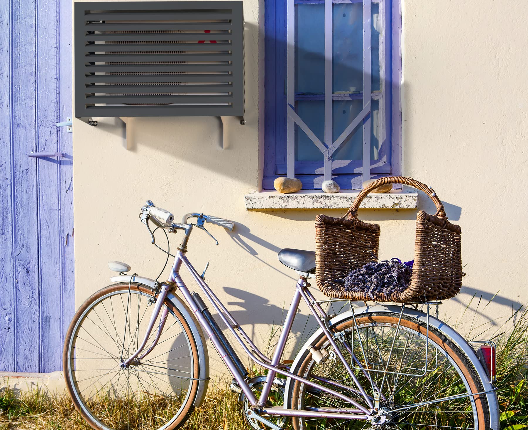 Cover Clima Blade M antracytowa osłona klimatyzacji z kompozytu aluminium, regulowane uchwyty INOX, montaż ścienny, ochrona jednostki zewnętrznej