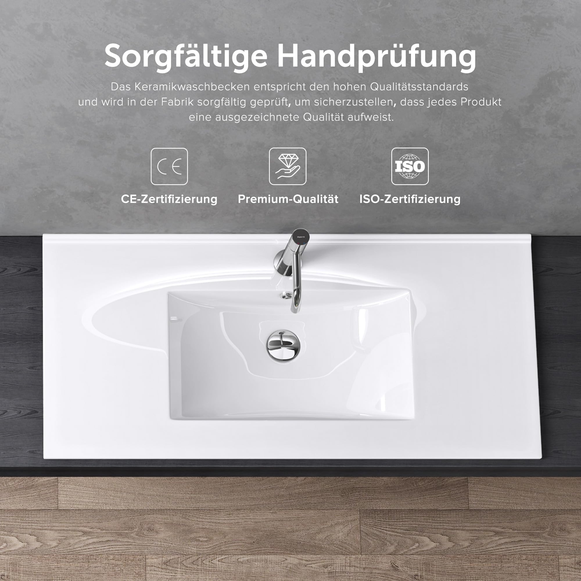 doporro Waschbecken Einbauwaschbecken 81x47x18cm Weiß aus Keramik inkl. Nano-Beschichtung Rechteckig Brüssel912