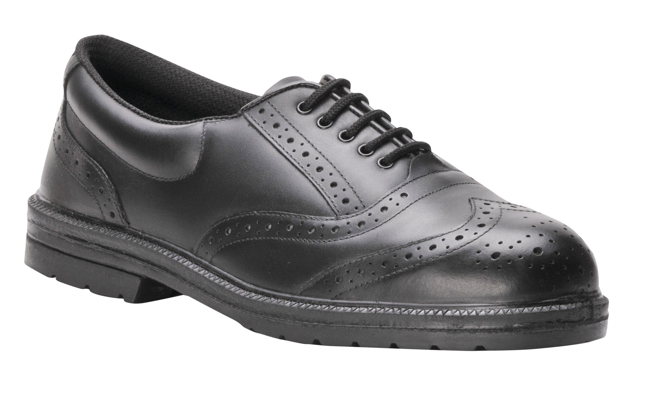 Portwest Zapato Steelite Executive Brogue S1P, Tamaño: 43, Color: Negro, FW46BKR43
