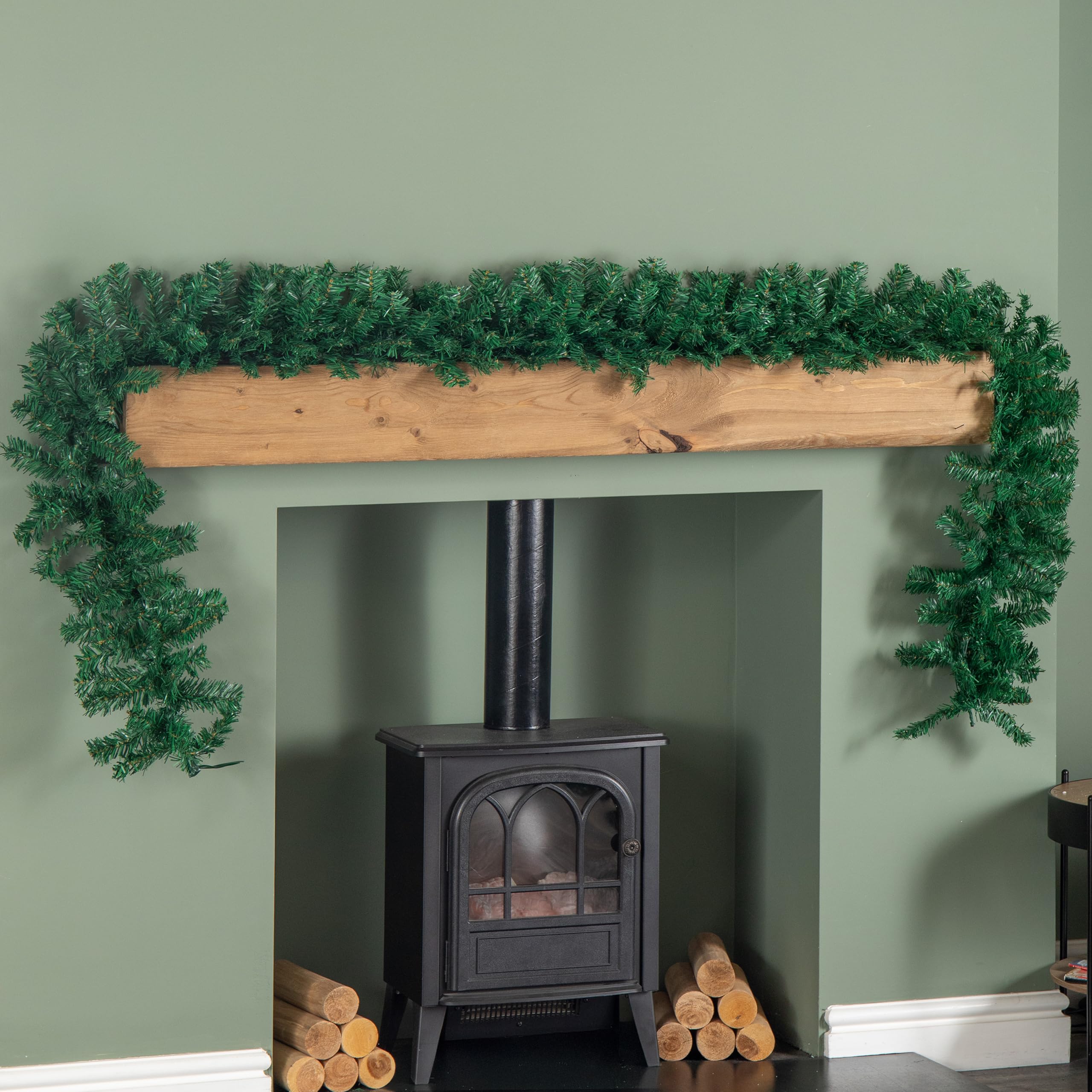 Samuel Alexander White 2.7M Plain Green Christmas Garland With 260 Tips Christmas Garland Decoration Xmas Garlands Decoration For Stairs, Fireplaces, Home Decor New Year Wedding Holiday