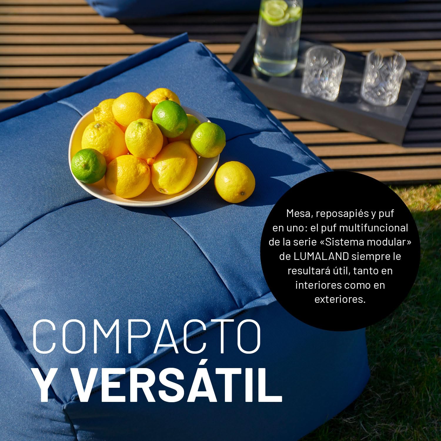 Lumaland Beanbag Lounge Modular | Puf Impermeable | Taburete Ligero y Expandible Individualmente | Juego de Salón para Interior y Exterior | Asiento Lavable para Jardín | 54x54x54 cm [Gris]