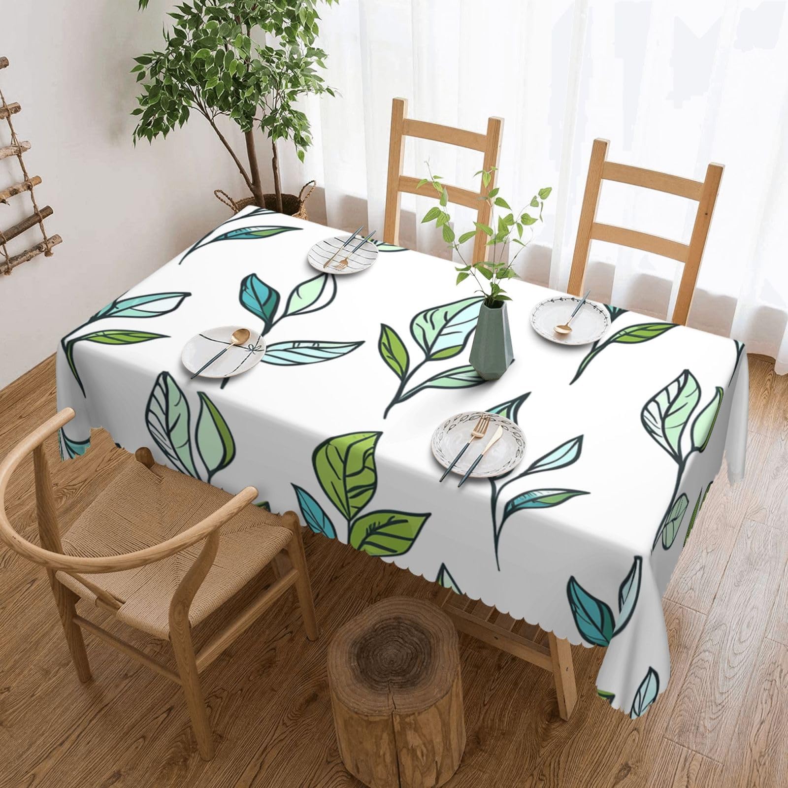 Nappe feuilles de thé dessinées à la main motif artistique unique 137x183
