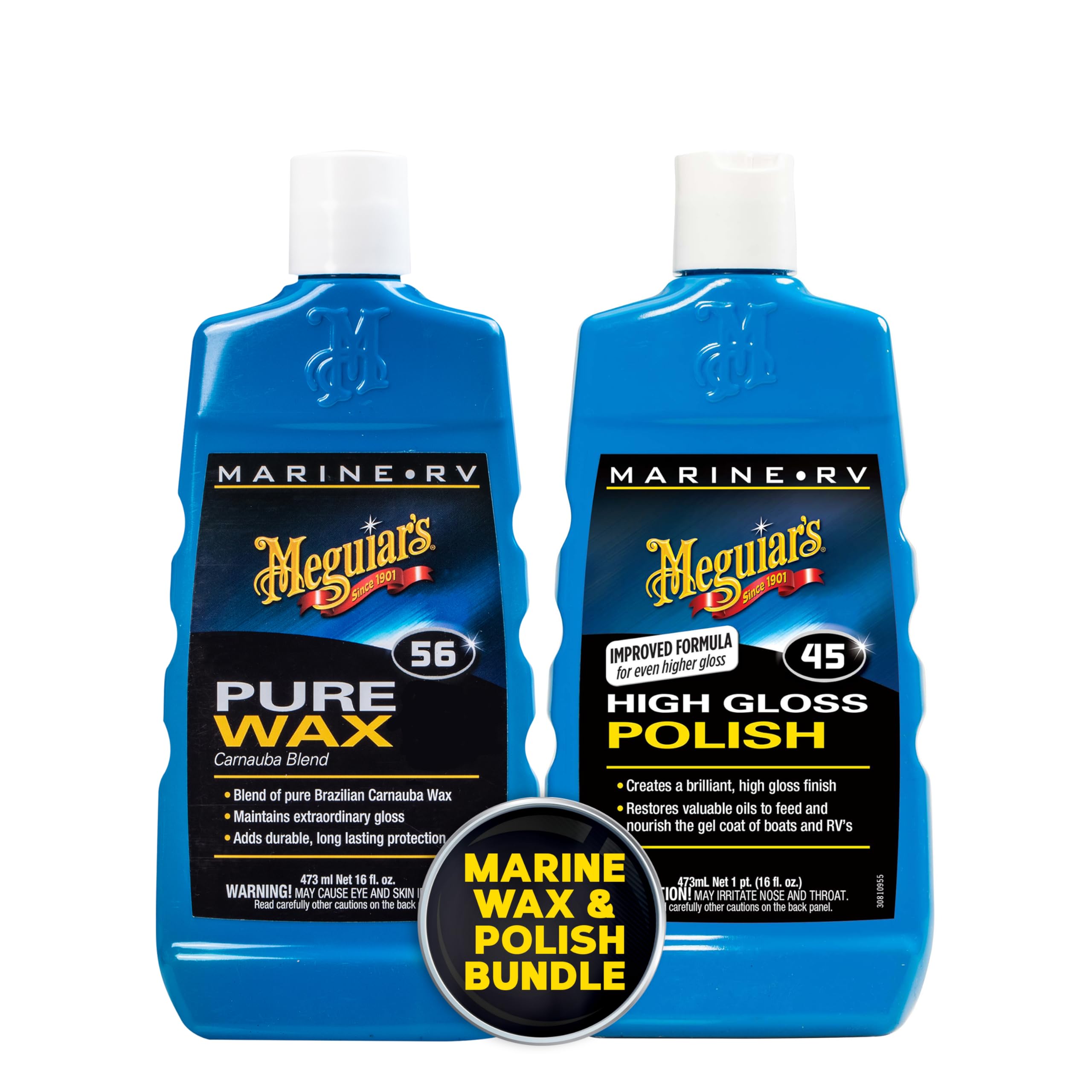 Meguiar's M5616 Marine/RV Pure Wax Carnauba Blend and Meguiar's M4516 Marine/RV Polish & Gloss Enhancer Bundle
