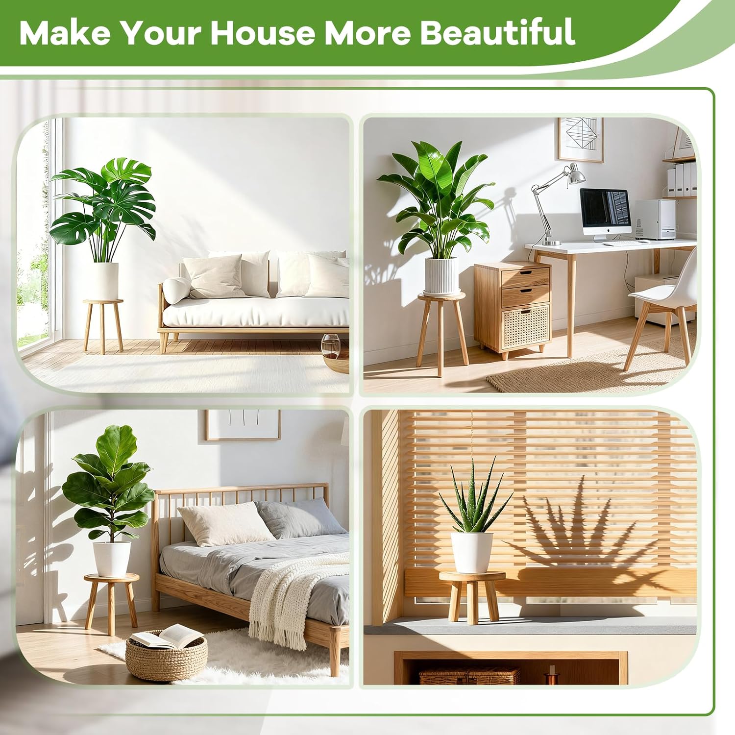 5-Pack Wood Plant Stands Indoor, Single Plant Stand for 6-22 Inch Pots, Mid-Century Modern Plant Stool, Tall Plant Stand for Large Plants Perfect Fit for Living Room, Balcony, Office(Dark Brown)