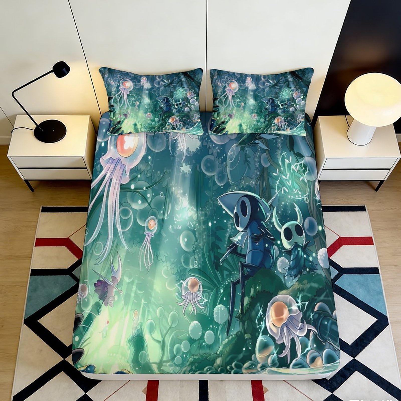 3D Printed Underwater Fantasy Fitted Sheet Microfiber Soft Durable Jellyfish Mattress Cover for Bedroom Dormitory Guest Room Bed Protection 180x200x25cm