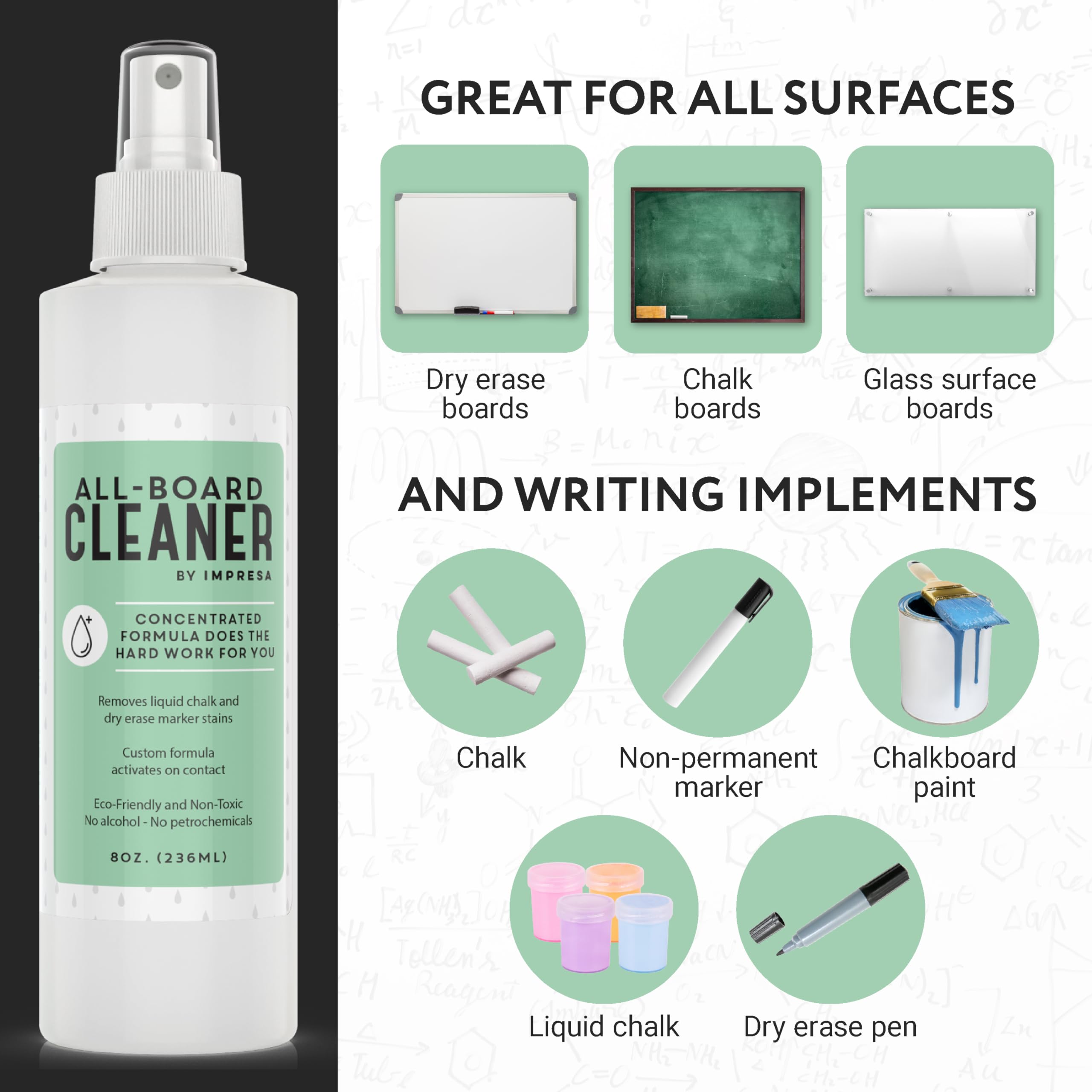 IMPRESA Chalkboard Cleaner Spray - 8 oz White Dry Erase - Non-Toxic Dry Erase Spray Cleaner for Chalk — view 2