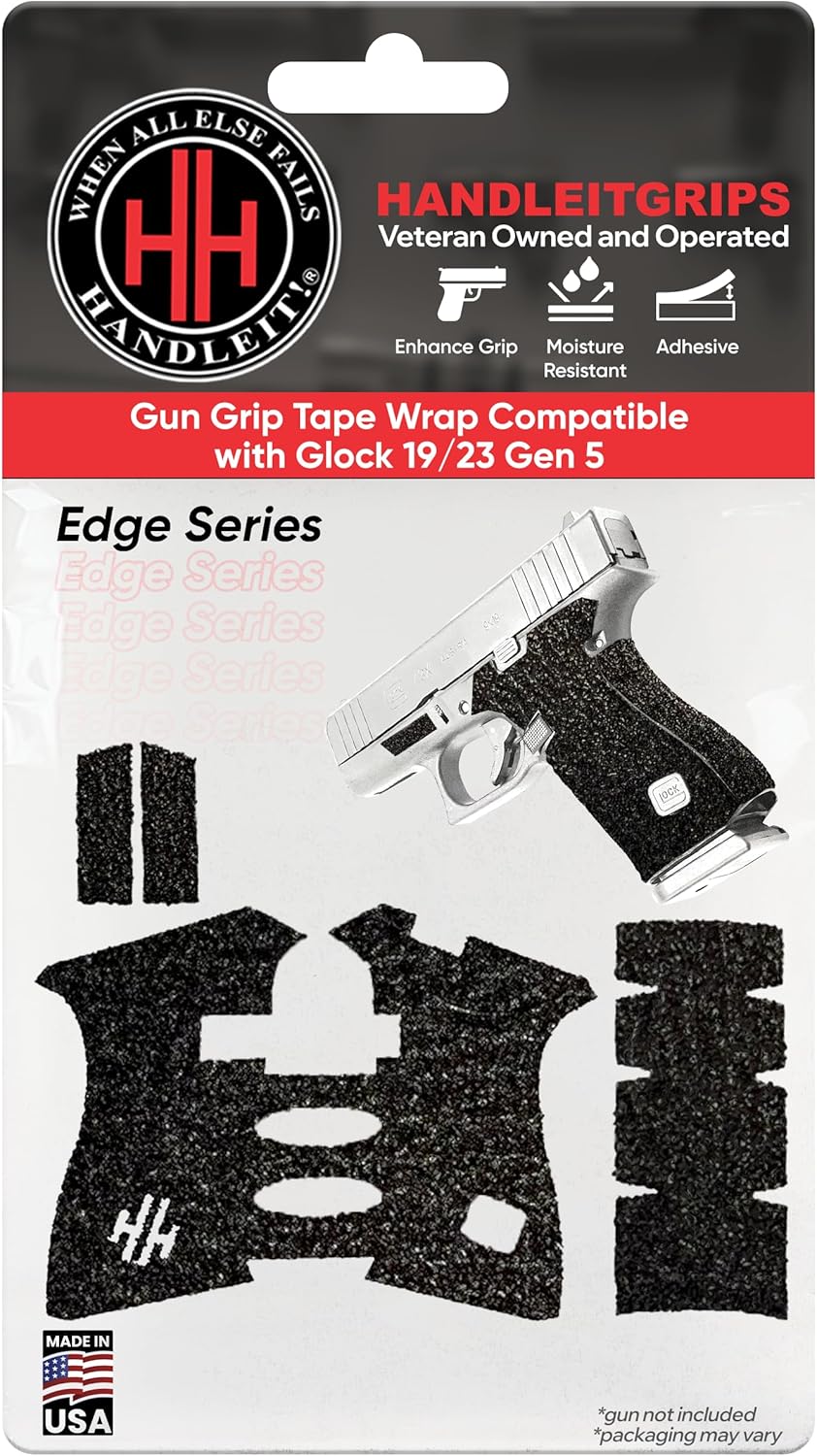 Handleitgrips Gun Grip Tape Compatible with Glock 19/23 Gen 5/Gen 5 MOS - Black Edge Series Pistol Grip Tape, Gun Skins, Veteran Owned, Made in USA