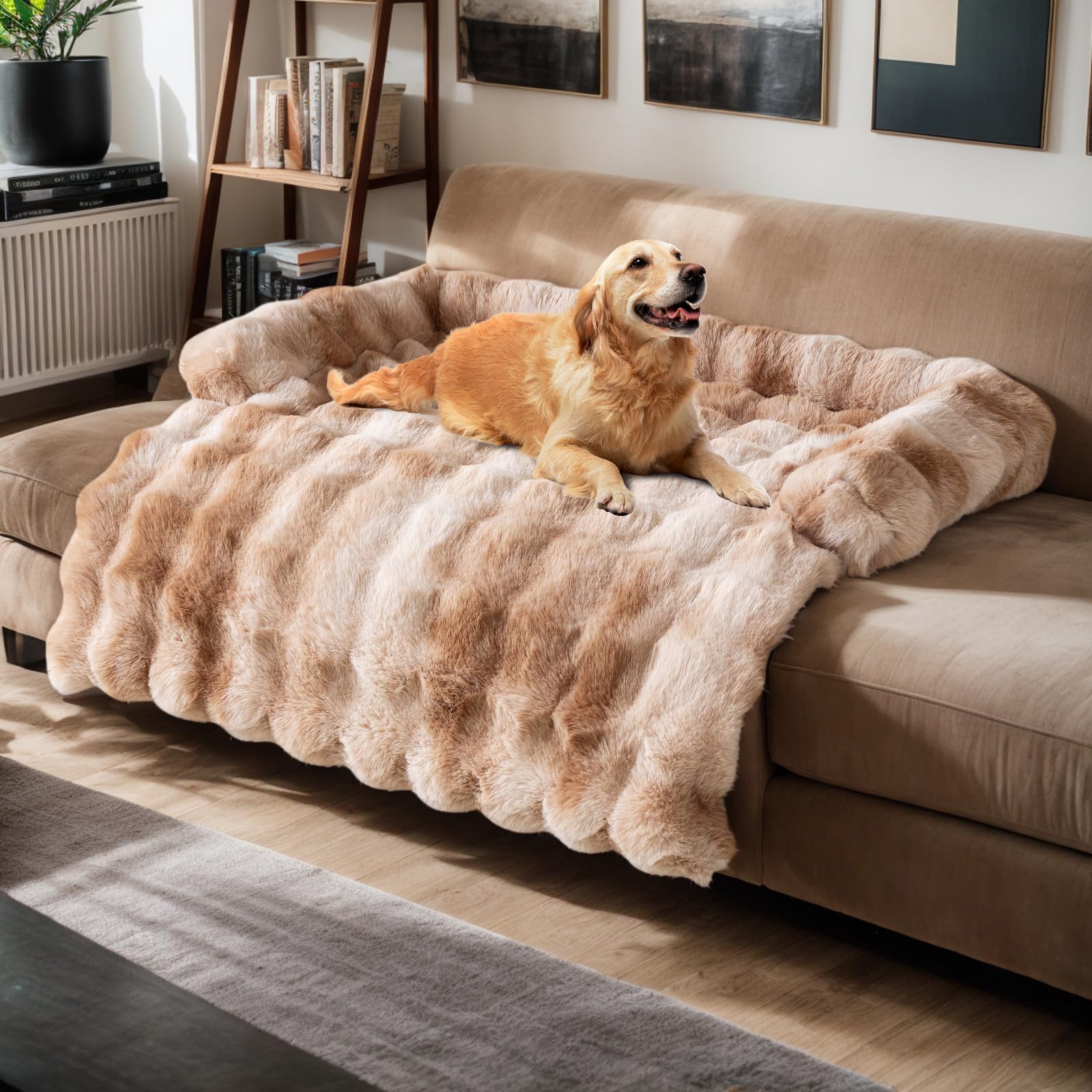 OKYUK Cuccia per cani, super comoda, per divano, lavabile a mano, antiscivolo, adatta per cani (Shaggy Gradient Curry, 75 x 75 x 13 cm)