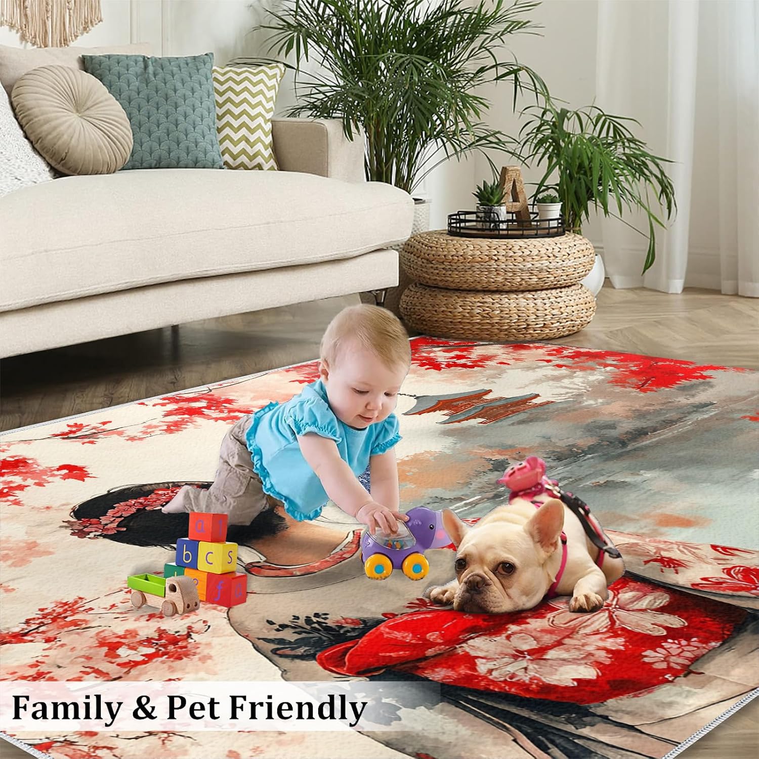4x5 Kimono Geisha Area Rugs - Traditional Japanese Rug for Entryway, Autumn Landscape Washable Entry Way Rugs Kids Carpet for Inside House Playroom Living Room End Table Nursery