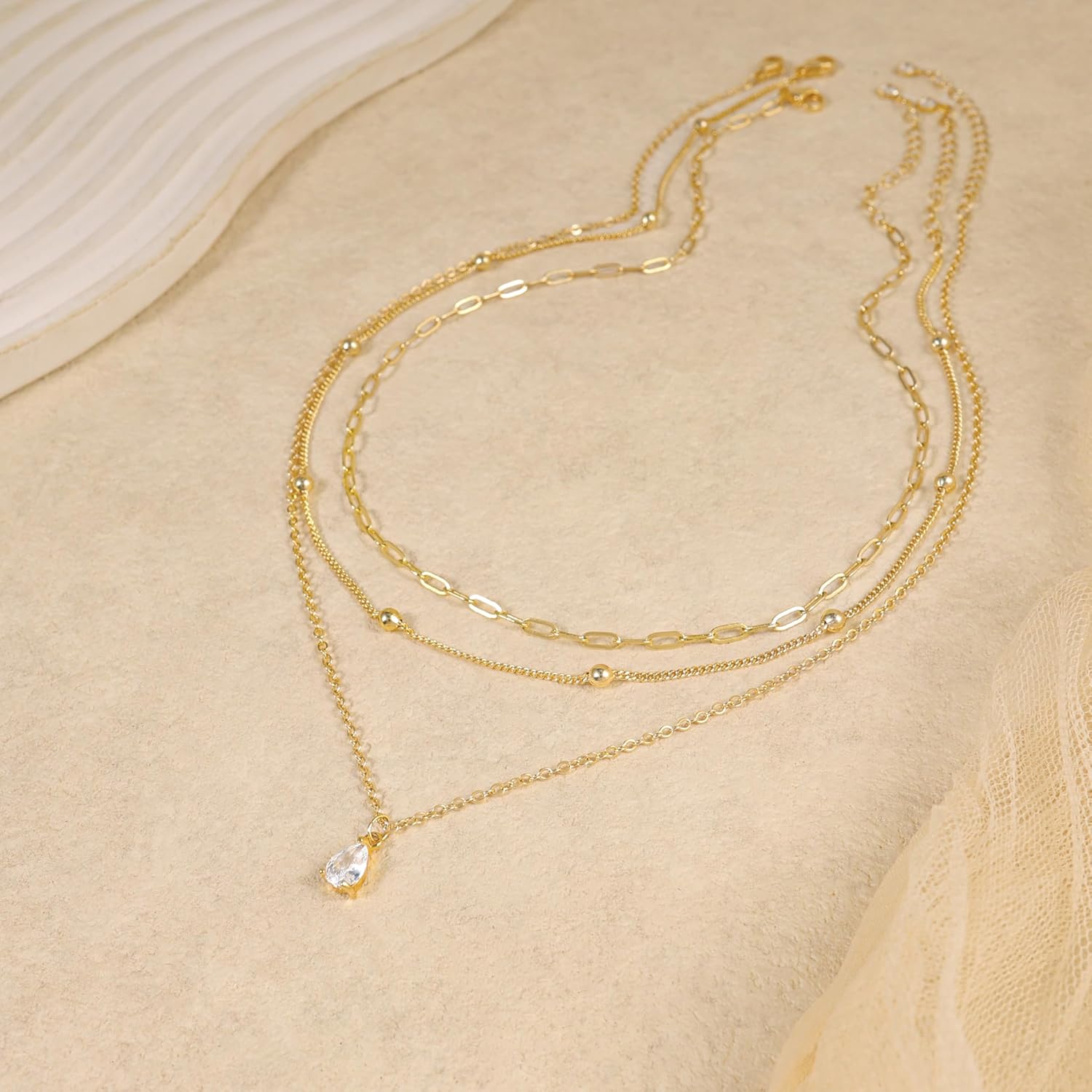 Layered Necklaces for Women,Dainty 14k Gold Plated CZ Layered Choker Necklace for Women Trendy Non Tarnish Hypoallergenic Beaded Paperclip Chain Necklace Stack Women's Minimalist Gold Jewelry Gifts - Image 7