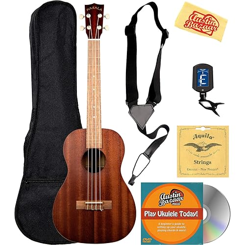 Kala MK-B Makala Baritone Ukulele Bundle with Gig Bag, Tuner, Strap, Aquila Strings, Online Lessons, Austin Bazaar Instructional DVD, and Polishing Cloth