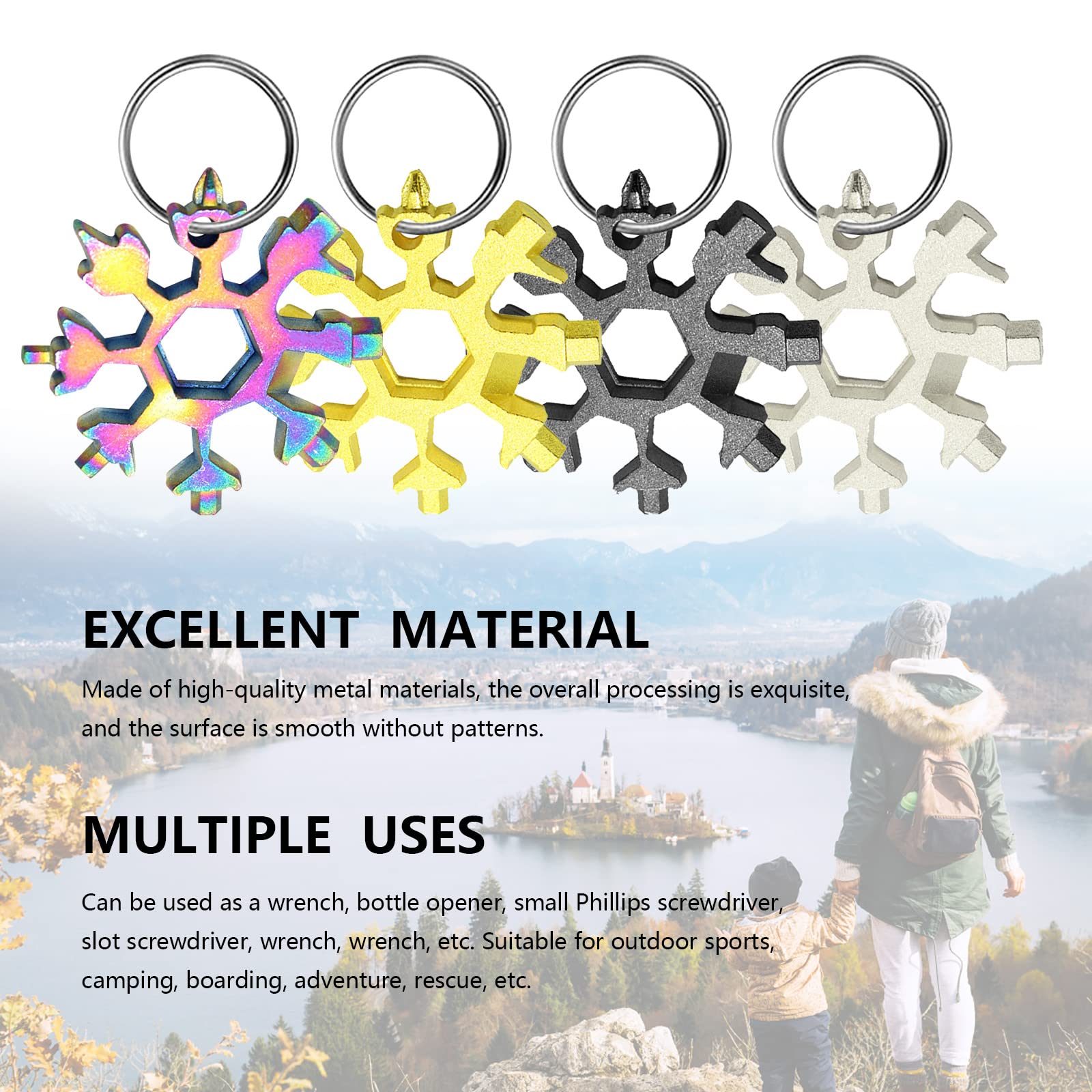 Multiherramienta En Forma De Copo De Nieve 18 En 1 - Pack De 4 Unidades, Acero Inoxidable, Portátil - Destornillador, Llave, Abrebotellas, Llavero
