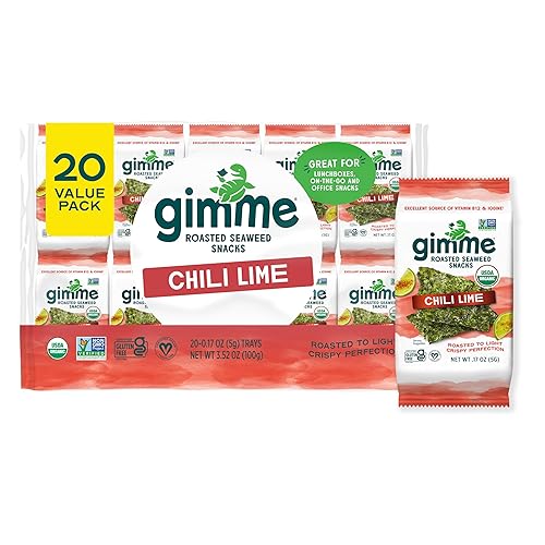 gimMe - Chili Lime - 20 unidades - Hojas de algas tostadas orgánicas - Keto, vegano, sin gluten - Gran fuente de yodo y Omega 3 - Snack saludable