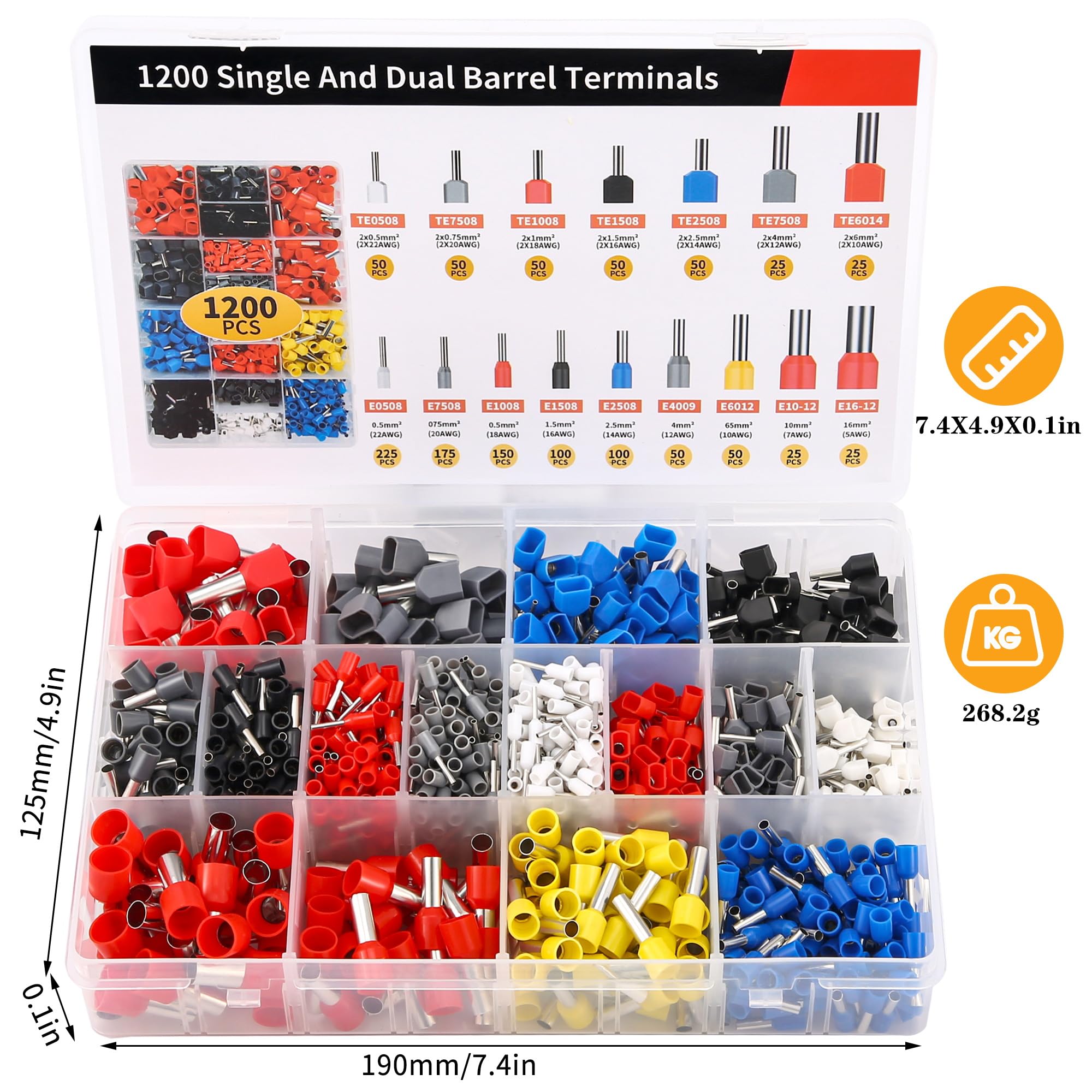 Kit 1200 Puntali Per Fili Isolati – 0,5 Mm² A 16 Mm², Con 900 Singoli E 300 Doppi In Scatola!