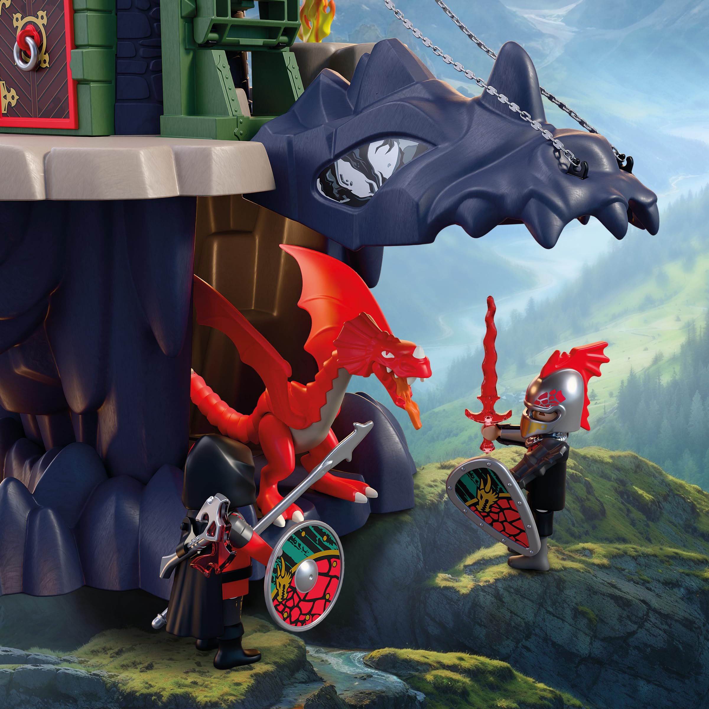 PLAYMOBIL | Knights | Wieża rycerzy smoków | wieża ze smokiem, mostem zwodzonym i jaskinia głowa smoka | zamek rycerski, zabawka dla dzieci od 4 lat | 72113