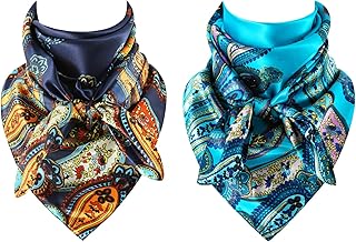 Mens Wild Rag 2 Pack, Western Scarves Cowboy, Silk Feel Bandana Square 35 Inch