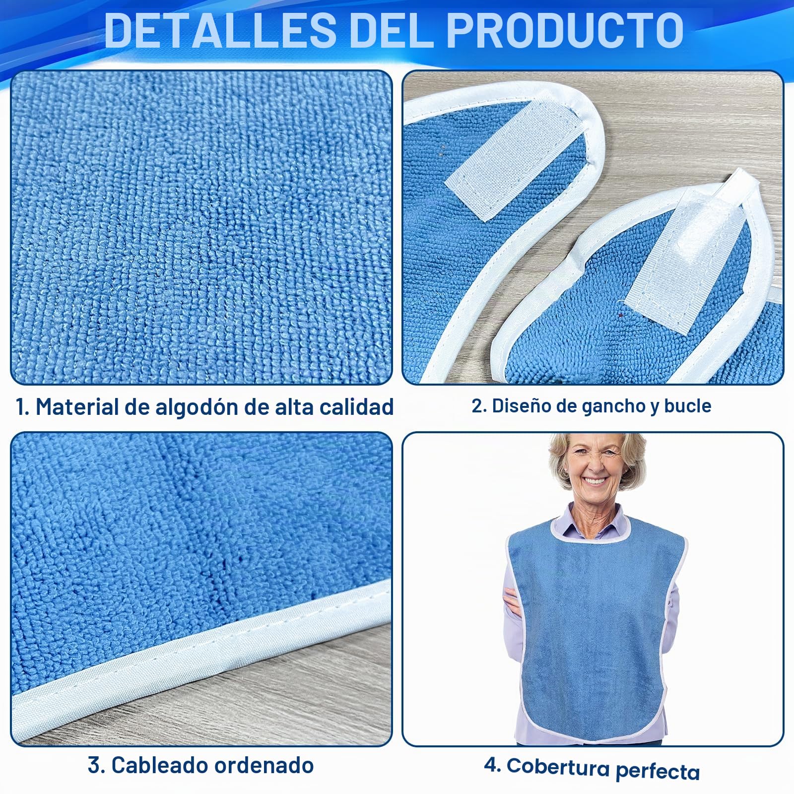 4 Piezas Baberos Adultos,baberos personas mayores,Reutilizables Babero Adulto Para Comer,Para Mayores, Mujeres y Hombres Personas, Discapacitados,75 cm X 45 cm