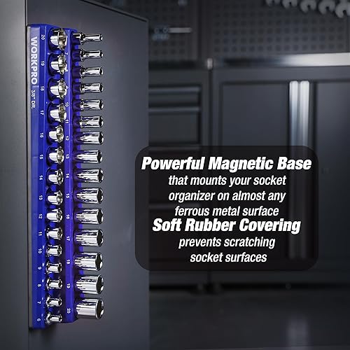 Miniatura 5 de WORKPRO 32 llaves métricas de 38 pulgadas y trinquete, incluyendo 30 enchufes métricos profundos y poco profundos, 0.236-0.787 in con organizador