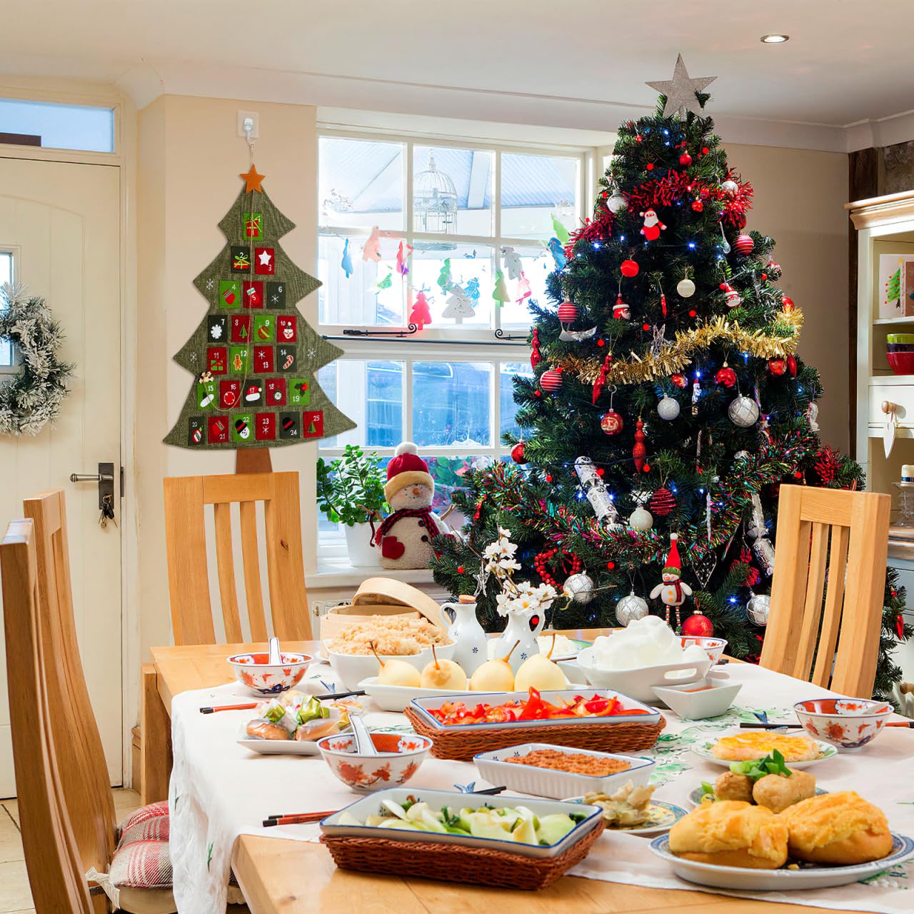 BESPORTBLE Calendrier de l'Avent 2025 à suspendre, tissu de lin, décoration murale avec 25 poches, 89,9 x 63,5 cm, compte à rebours jusqu'au sapin de Noël