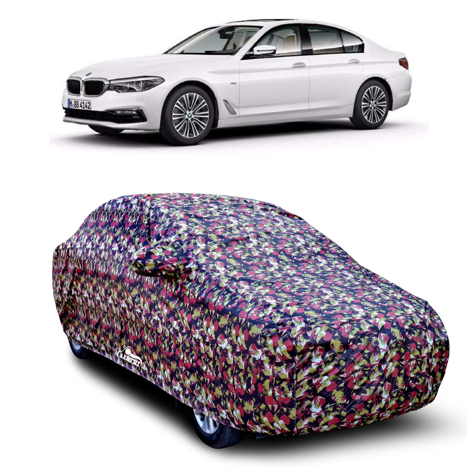 XGuard® 100% Pure Polyester - 5 Series GT Car Cover - UV Rays Reflective - Scratch Resistant - Water Resistant - Car Body Cover (Military with Mirror)