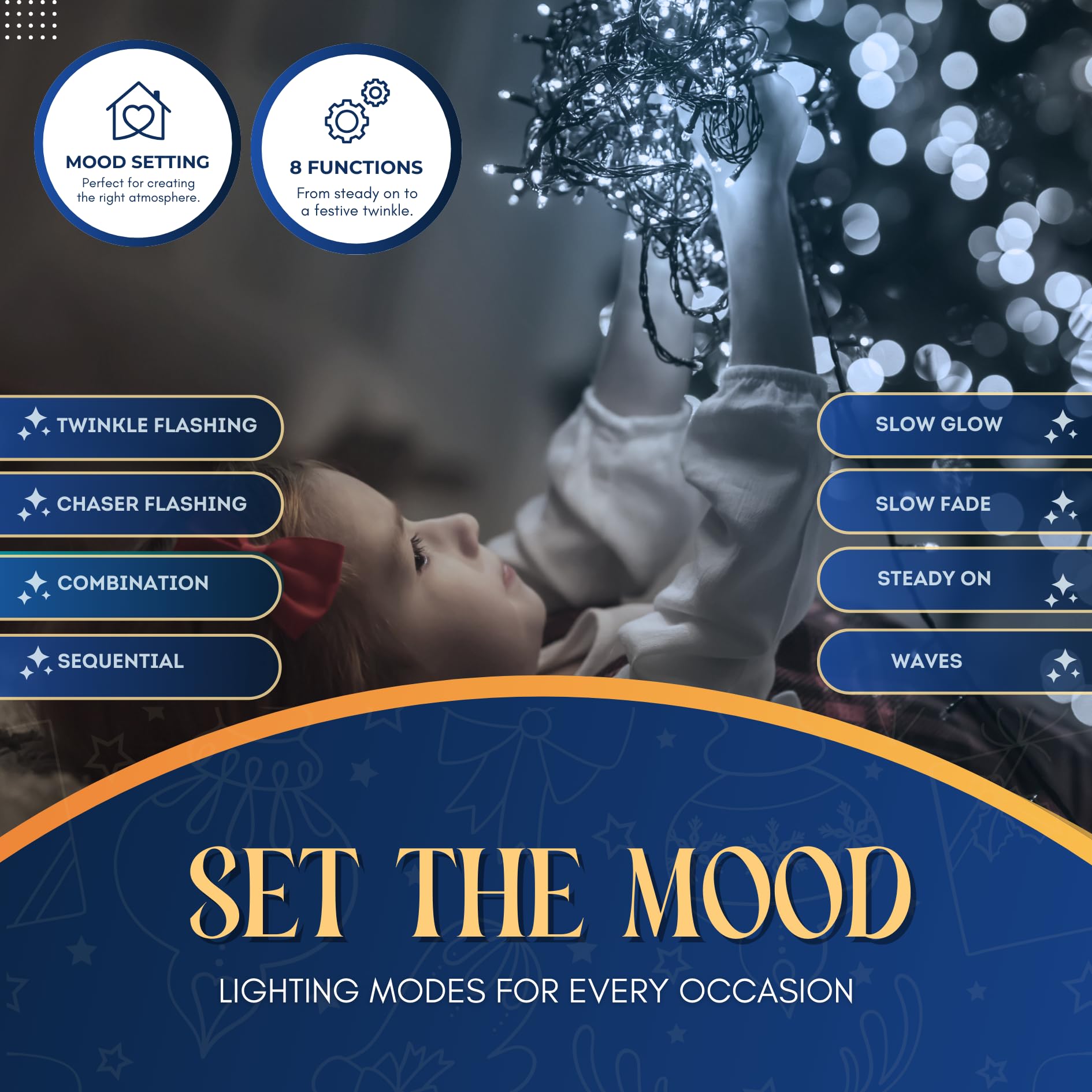 Festive Fix Christmas Tree Lights 20m 200 LED, Mains Powered Fairy String Lights for Indoor & Outdoor Use - Image 3