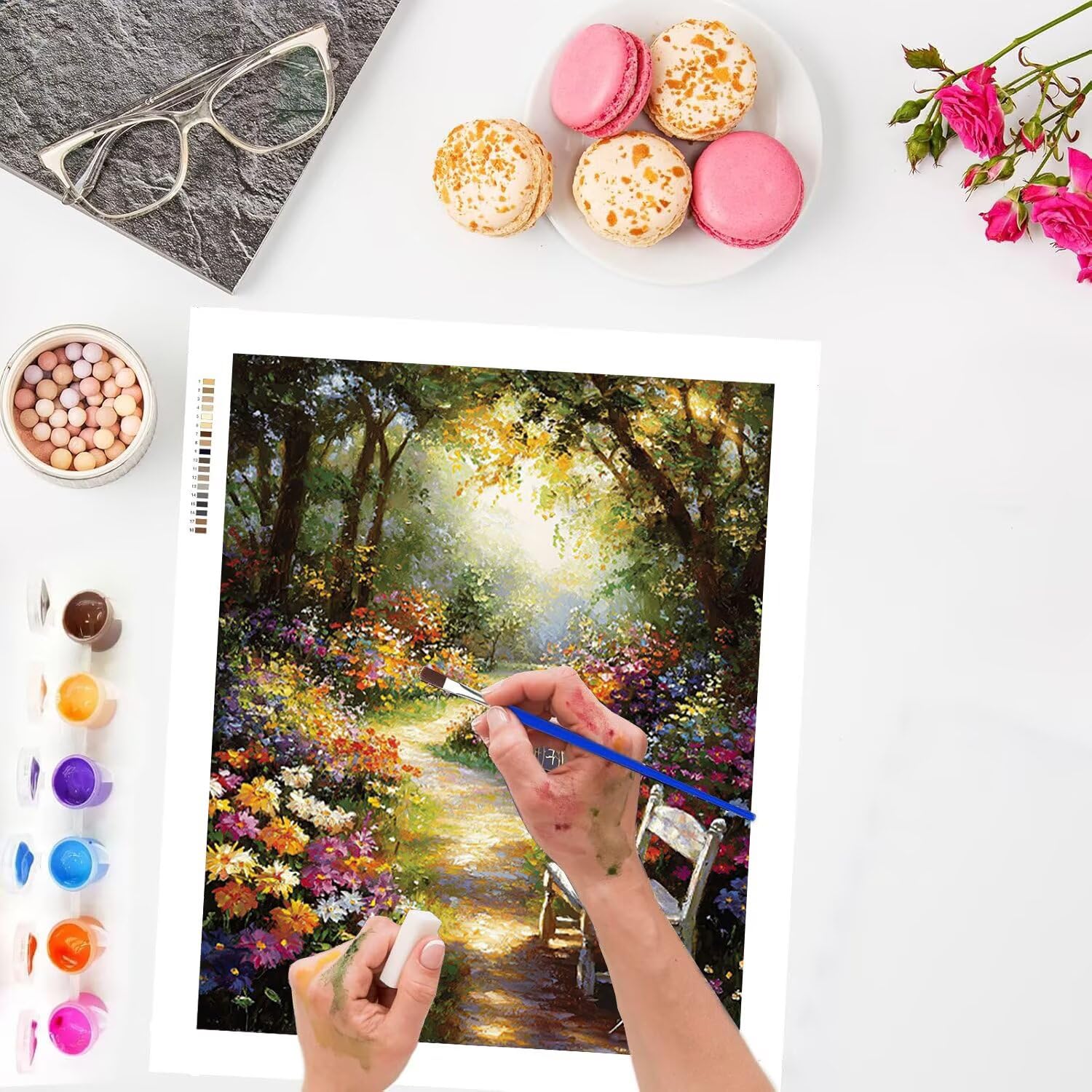 WEISHIWE Malen nach Zahlen Erwachsene Gartenlandschaft, 70x90cm x-463 | Handgemalt Ölgemälde Kit für Mädchen Jungen ab 7 8 9 Jahre, Rahmenlos, für die Wanddekoration zu Hause, DIY Acrylmalerei