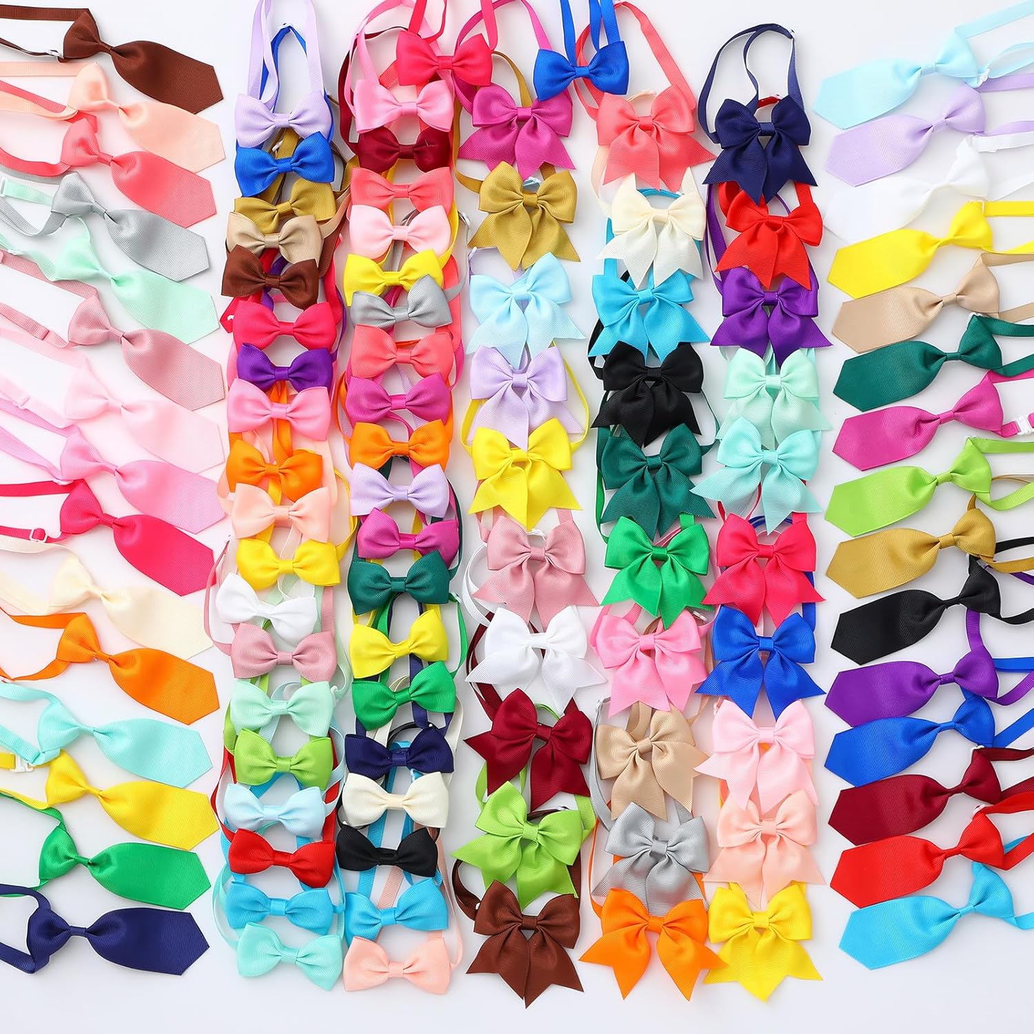 Reginary 100 Pieces Dog Bow Tie Collar Set Include 40 Dog Neckties, and 30 Puppy Bowties, 30 Collar Flowers, Adjustable Pet Ties Grooming for Small Medium Cats Pets Supply(Solid Color)