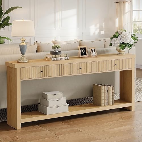 Miniatura 4 de Tribesigns Mesa consola extra larga con 3 cajones, mesa de entrada de 70.9 pulgadas, mesa de sofá de madera detrás del sofá con estantes de