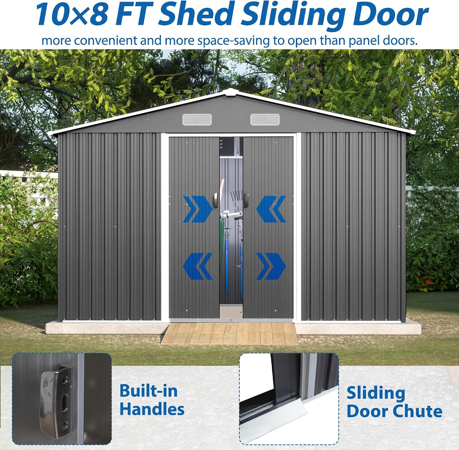 10x8 ft Outdoor Metal Storage Shed, Lockable Galvanized Steel Tool Shed with Air Vent, Waterproof Garden Storage House for Backyard, Patio, Grey
