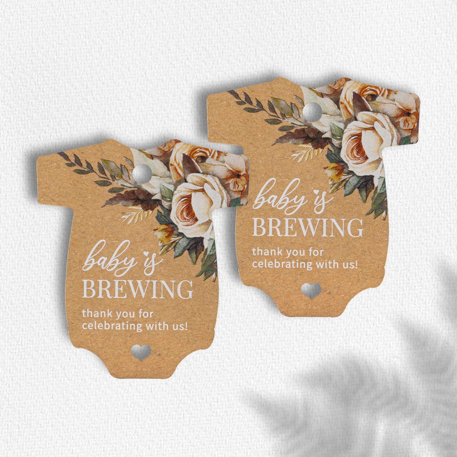 Summer-Ray 50pcs Baby is Brewing Gift Tags Perfect for Baby Shower Coffee Theme Party (Onesie White, Baby is Brewing