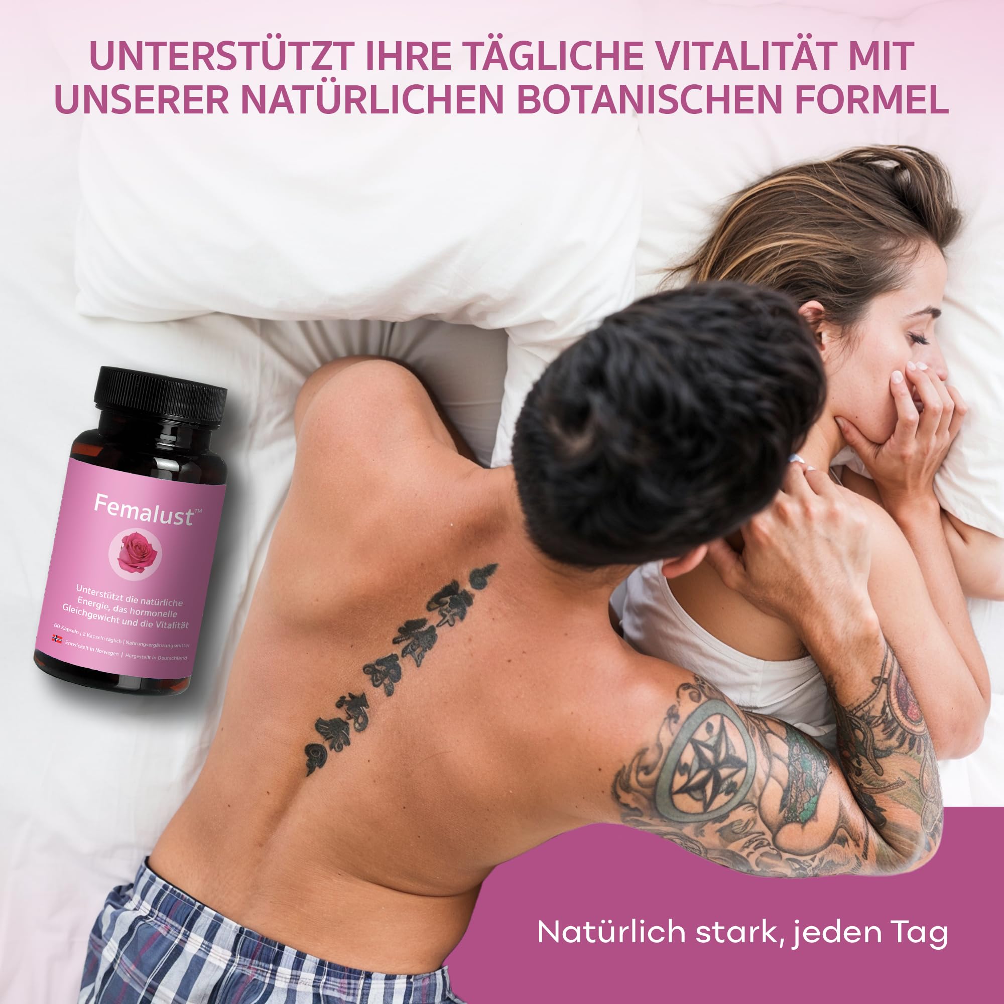 Femalust™ für weibliche Vitalität, Östrogen & Leidenschaft –Damiana, Panax ginseng,Muira Puama, Gokshura (Tribulus Terrestris), Vitamin D3, Vitamin E - Vegetarisch, gluten & laktosefrei - 60 Kapseln