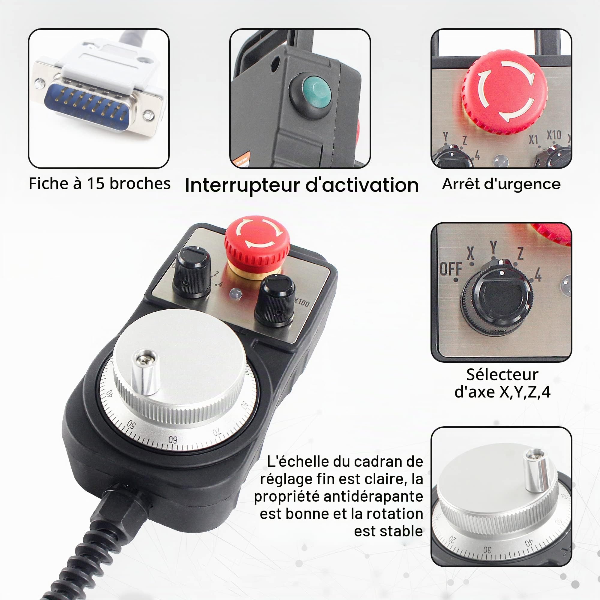 RATTMMOTOR Système de commande CNC DDCS V3.1, contrôleur de mouvement hors ligne PLC 500kHz + 100PPR volant manuel CNC MPG avec interrupteur d'arrêt d'urgence pour moteur pas à pas/moteur servo