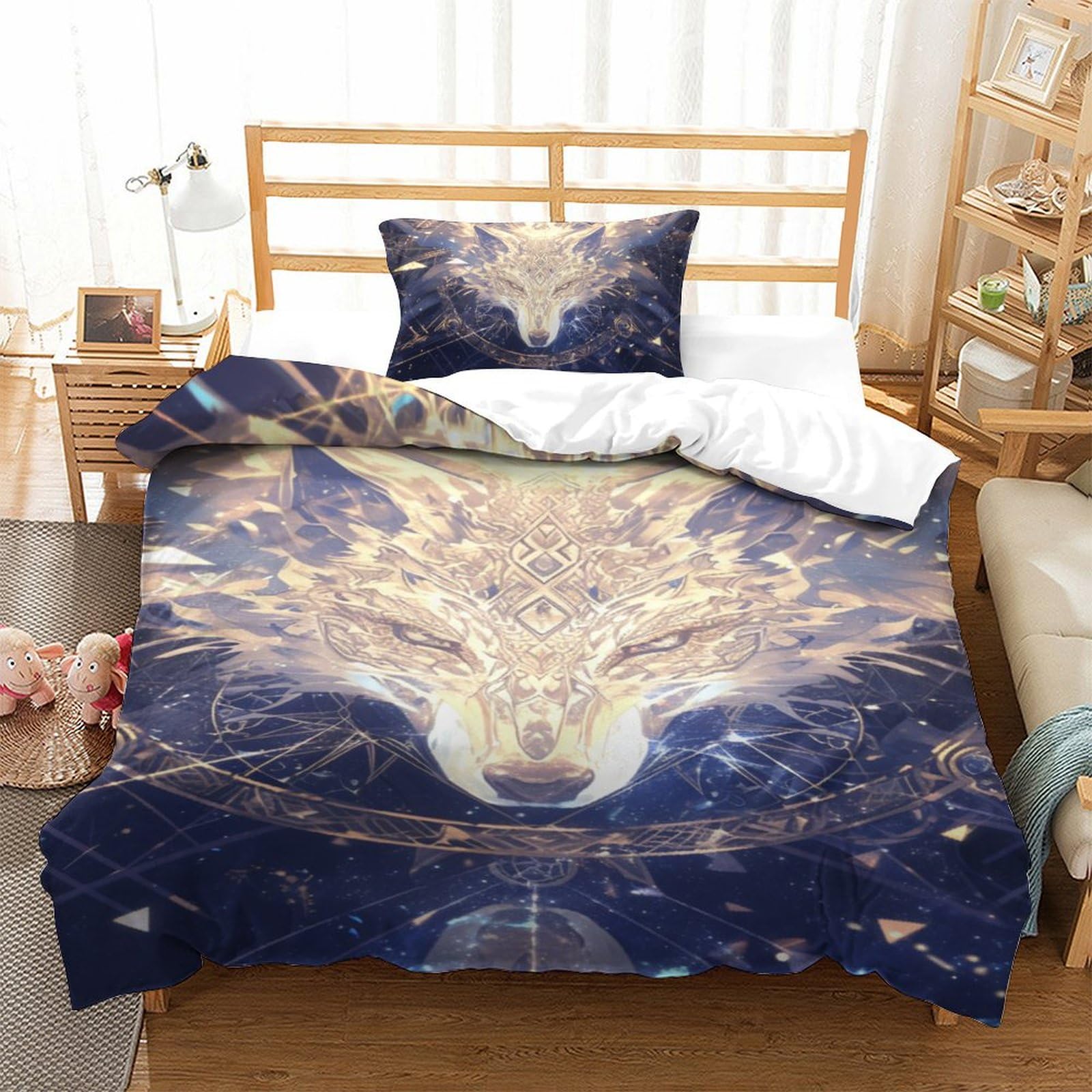 Housse de couette loup ensemble de literie 3 pièces microfibre douce 135x200