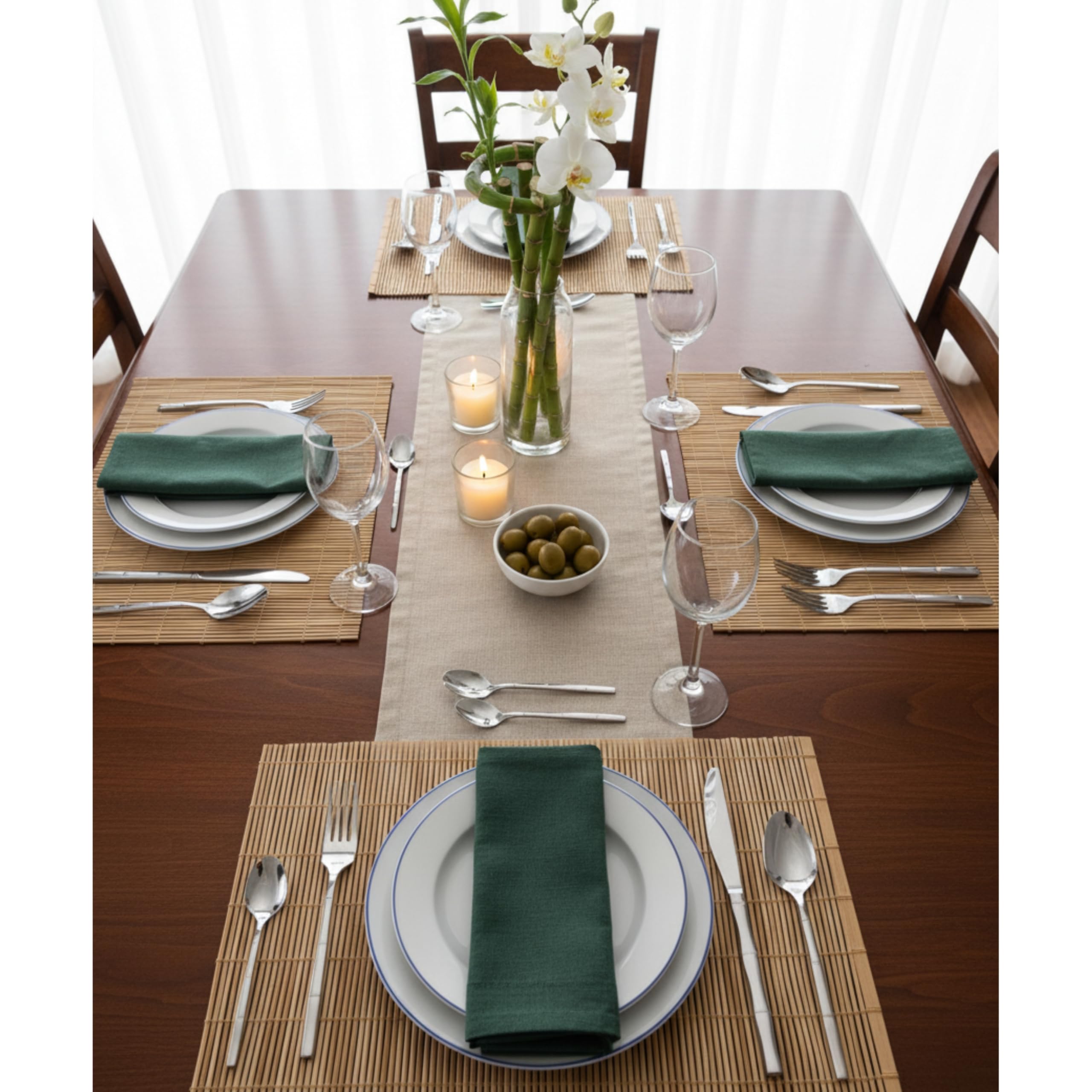 Lebrun Cubiertos BAMBOU – Cubertería de 24 piezas – Vajilla para 6 personas – Juego de 6 tenedores, 6 cuchillos de mesa, 6 cucharadas, 6 cucharaditas – Diseño moderno – Marca francesa